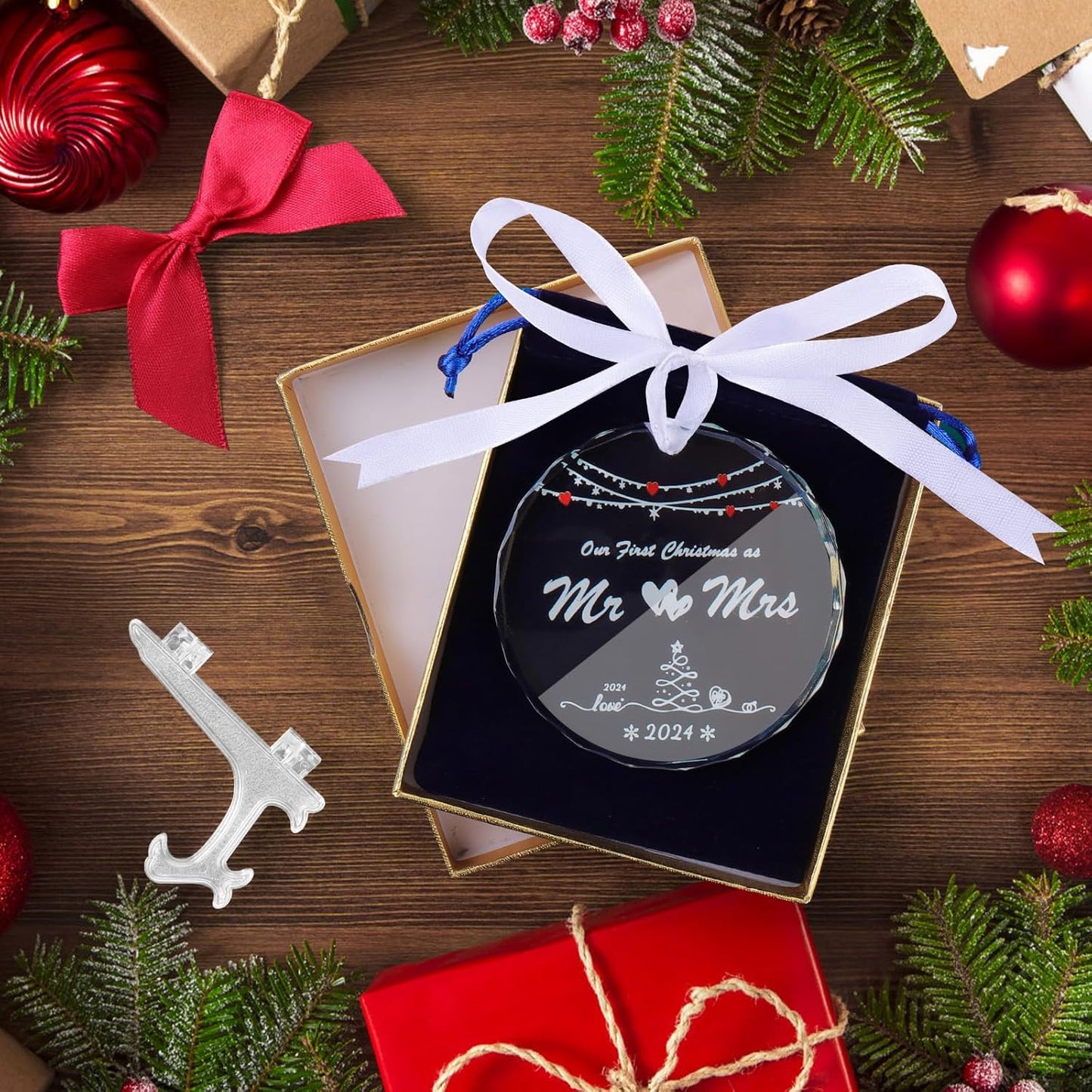 BABORUI First Christmas Wedding Gifts - Mr and Mrs Gifts - Wedding Gifts for Couples 2024, First Christmas Married Ornament with Holder, Bridal Shower Gifts for Newlywed Couple