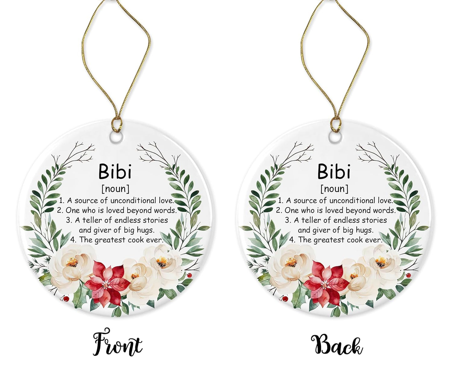 Bibi Noun Ornament, Family Definition, Bibi Definition Ornament, Christmas Ornament for Bibi, Bibi Gifts, Chirstmas Tree Ornament Printed on Both Sides