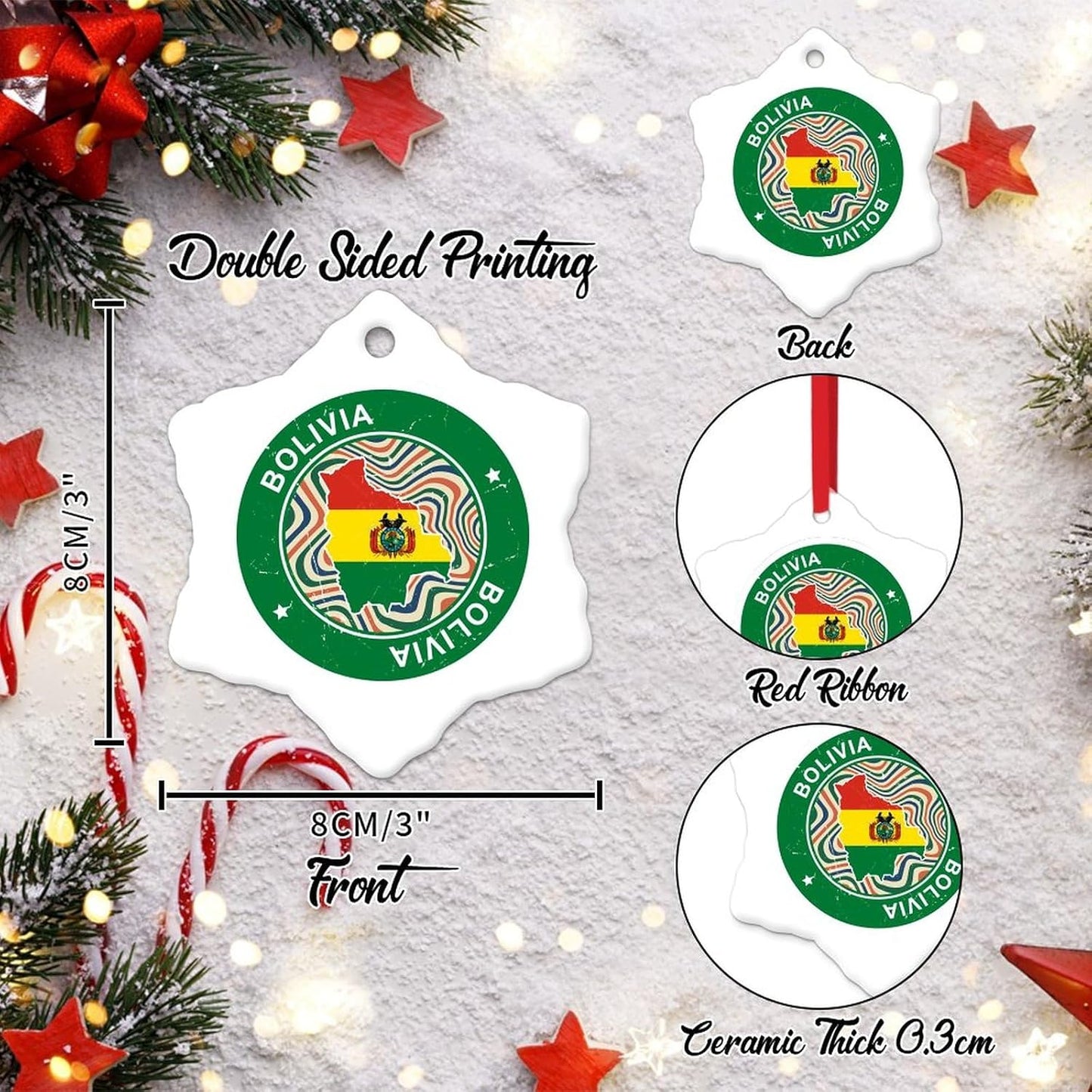 Christmas Ornament - Bolivia Ornament - Ceramic Ornament Holidays Decoration Bolivia Flag Christmas Ornament for Kids National Symboy Christmas Tree Decoration Keepsake