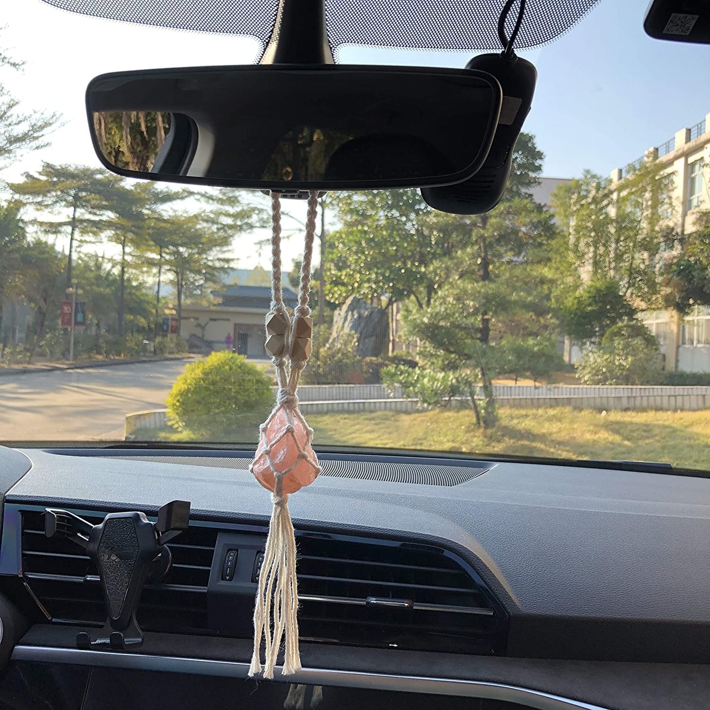2PCS Healing Crystals Feng Shui Hanging Ornament Car Ornament Meditation Hanging Ornament Window Ornament for Home Decor (Fluorite+Rose Quartz)