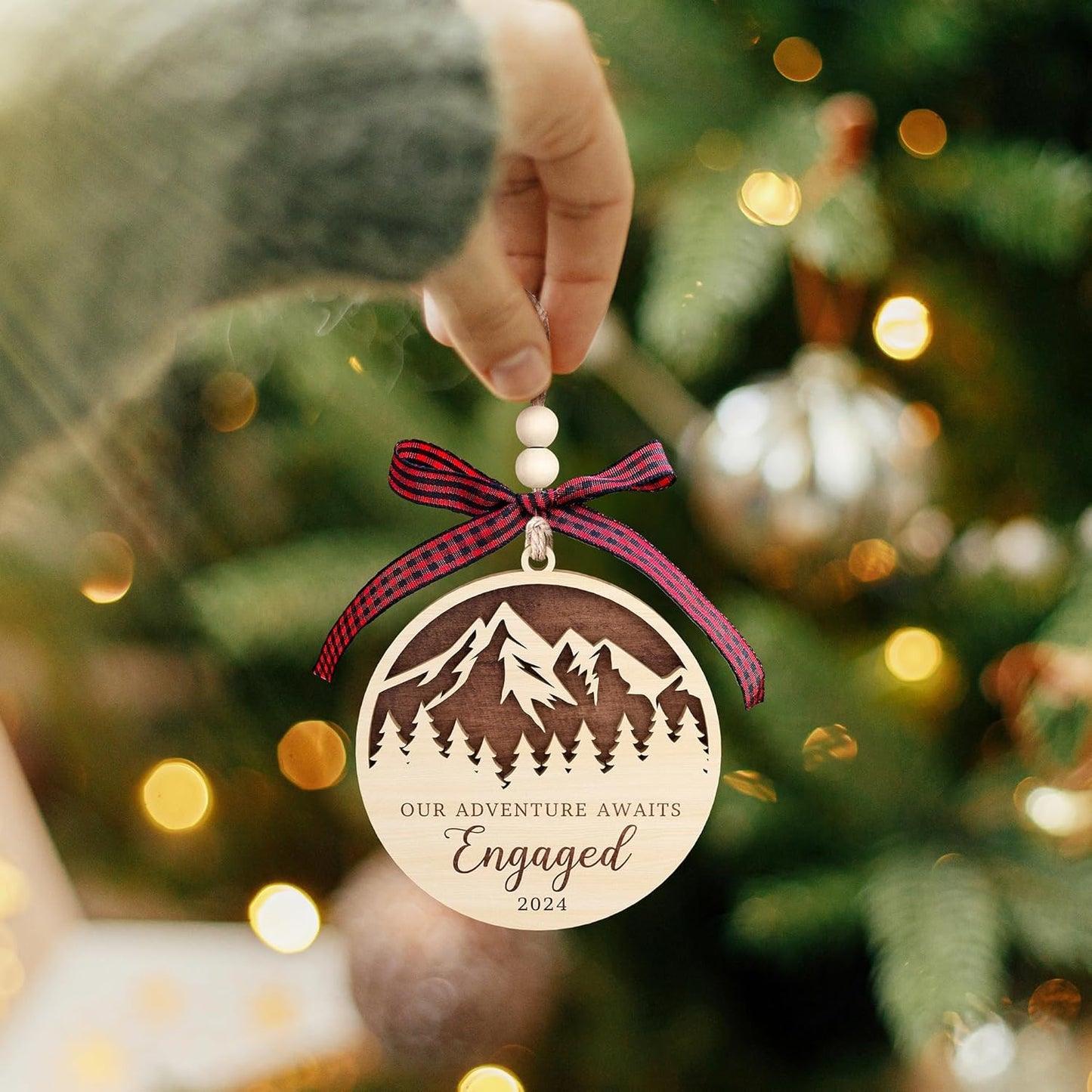 Engagement Gifts for Couples - Gifts for Newly Engaged Couples - Happy Engagement Gift for Women, Bride, Friends - Engaged Ornament 2024 - Wood Ornament