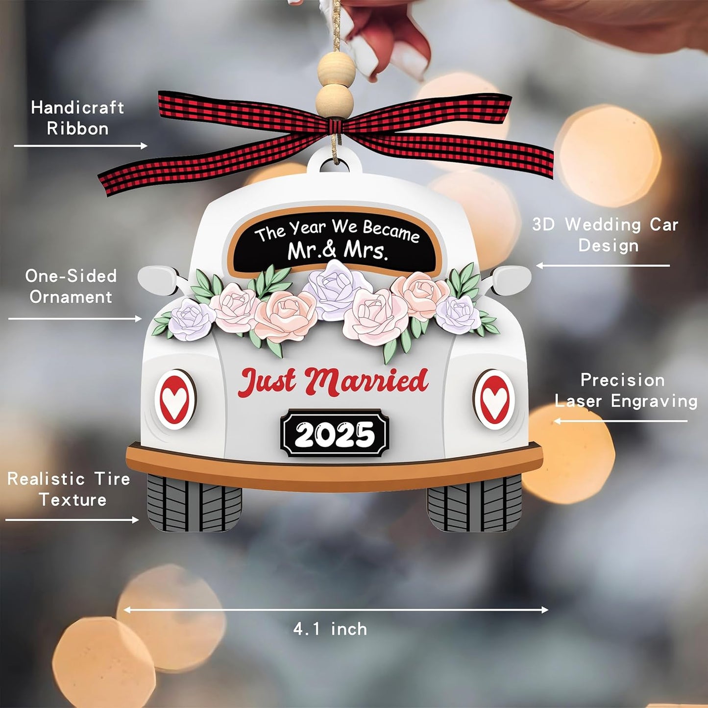 Wedding Gifts for Couples 2025 - Engagement Gifts for Couples - Wood Hanging Ornament for Bride & Groom, Mr & Mrs - Wedding Decor Newlywed Gift, Bridal Shower Present for Married Couples