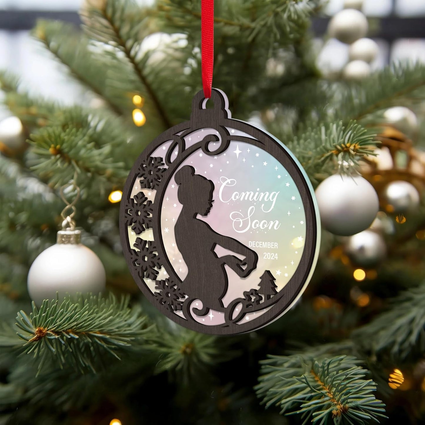 Coming Soon Ornament, Pregnancy Ornament, Christmas Pregnancy Announcement, Baby Ornament