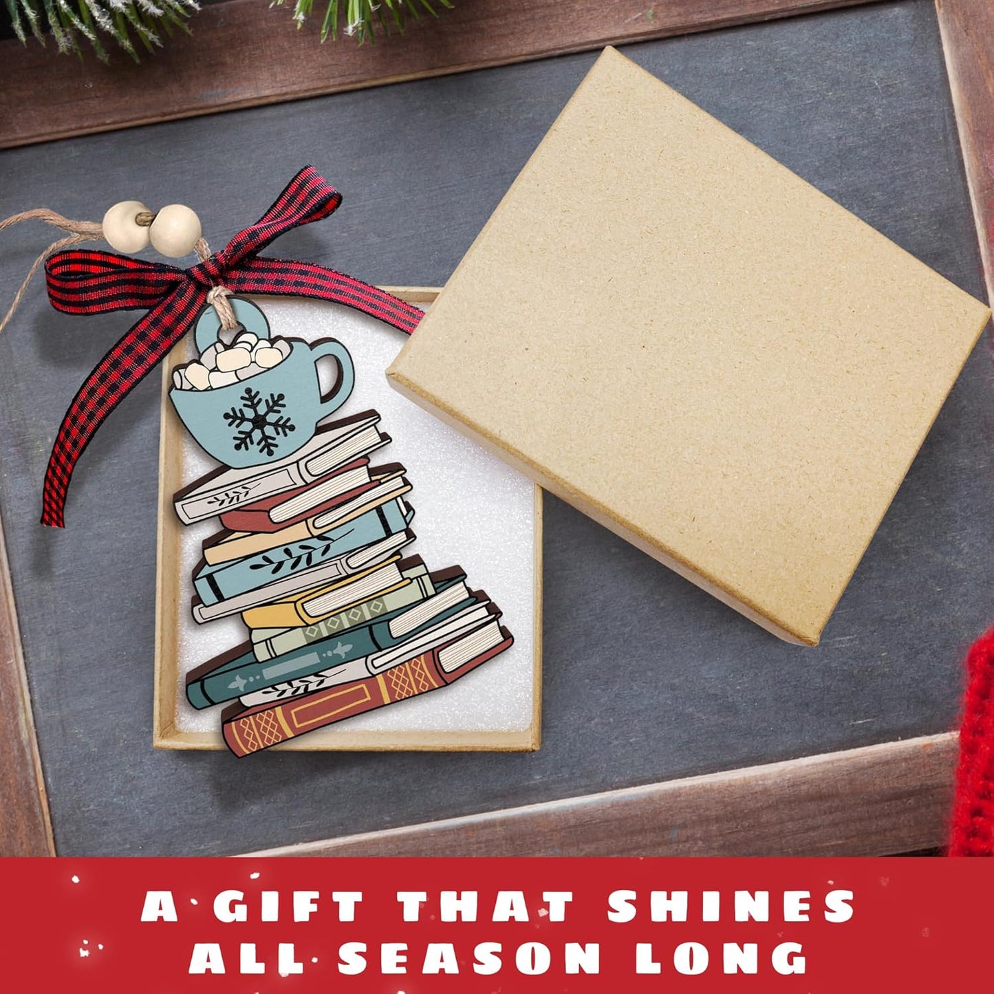 Book Lovers Gifts - Gifts for Book Lovers - Books Tree, Librarian, Nerd, Reader Ornament - Wood Christmas Ornament