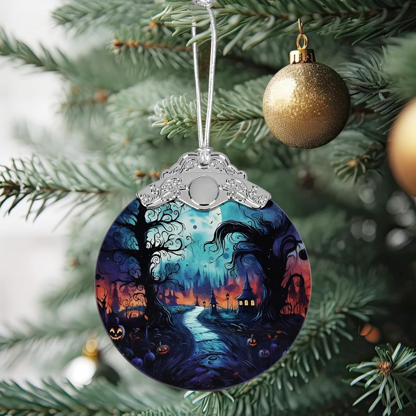 Christmas Ornament, Stained Glass Ornament, Christmas Decorations for Tree, Holiday Ornament, Unique Gift Idea - Cemetery