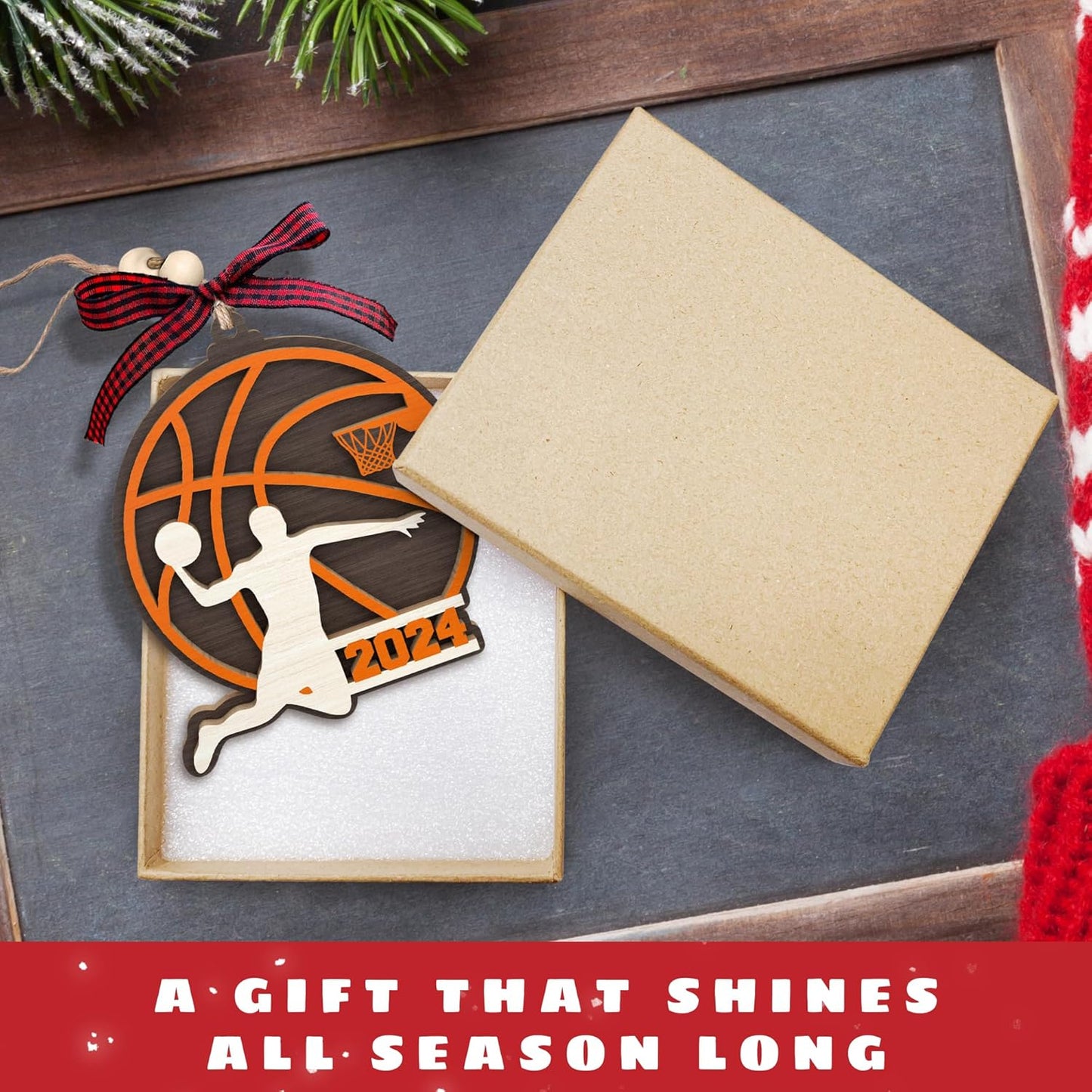 Basketball Gifts for Men and Teenagers - Wood Christmas Ornament for Boys - Cute Holiday Present