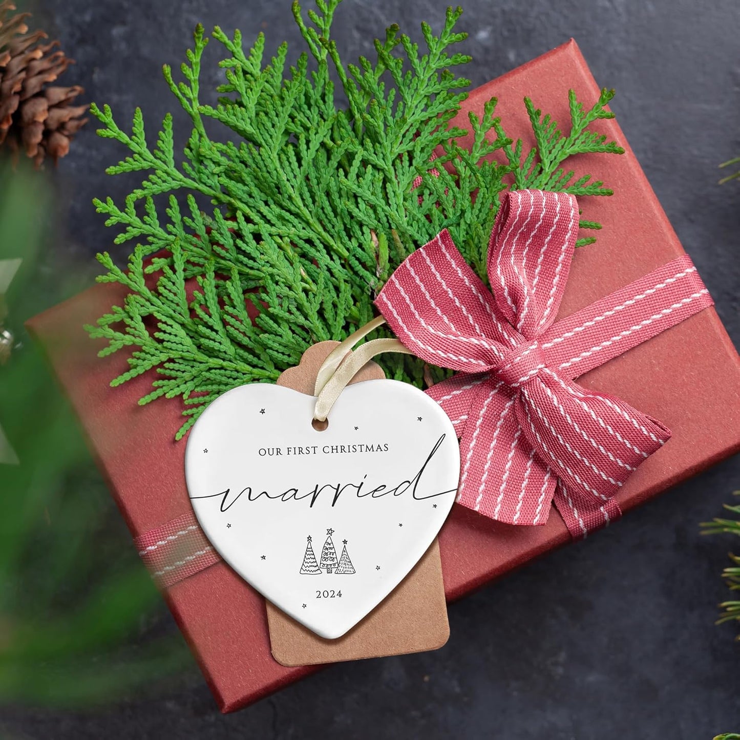 Our First Christmas Married Ornament 2024 - Wedding Ornaments, 2024 Wedding Newlywed Christmas Ornaments 2024 - Ceramic Ornament