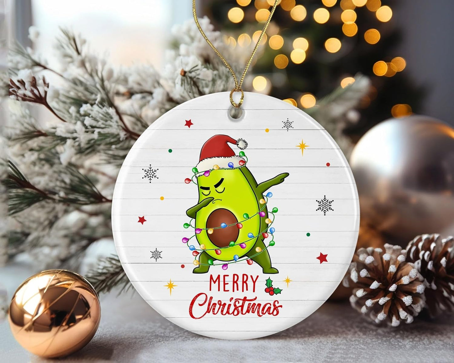 Merry Christmas Avocado Ornament, 2023 Christmas Ornament, Avocado Christmas Light Ornament, Kids Christmas Ornament, Animal Christmas Ornament Printed on One Side