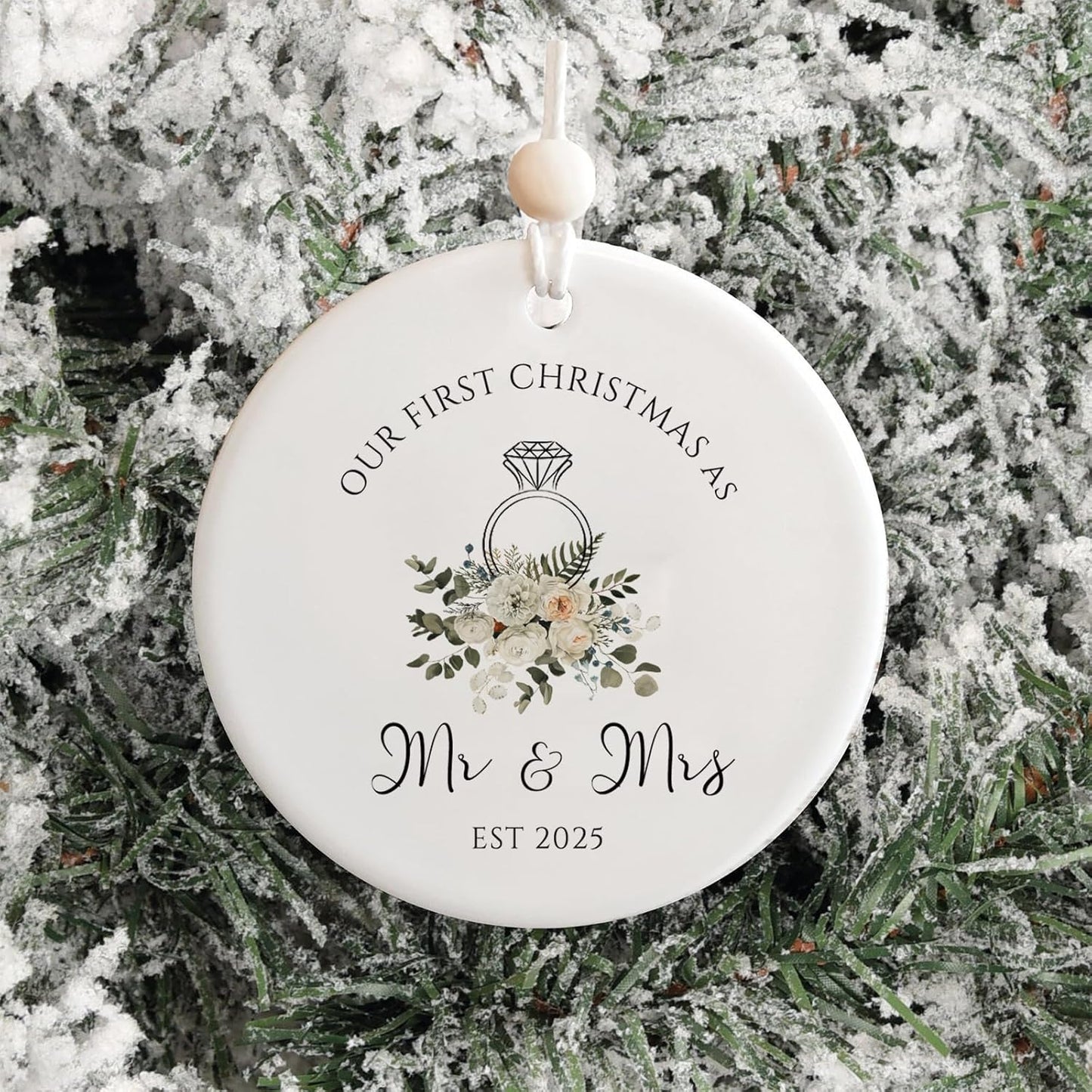 Our First Christmas Just Married Ornament Year 2025, Newly Wedding Gift for Couple Unique, 1st Xmas as Mr and Mrs Ornaments, Newlywed Marriage Gift, Bridal Shower Gift for Bride to be