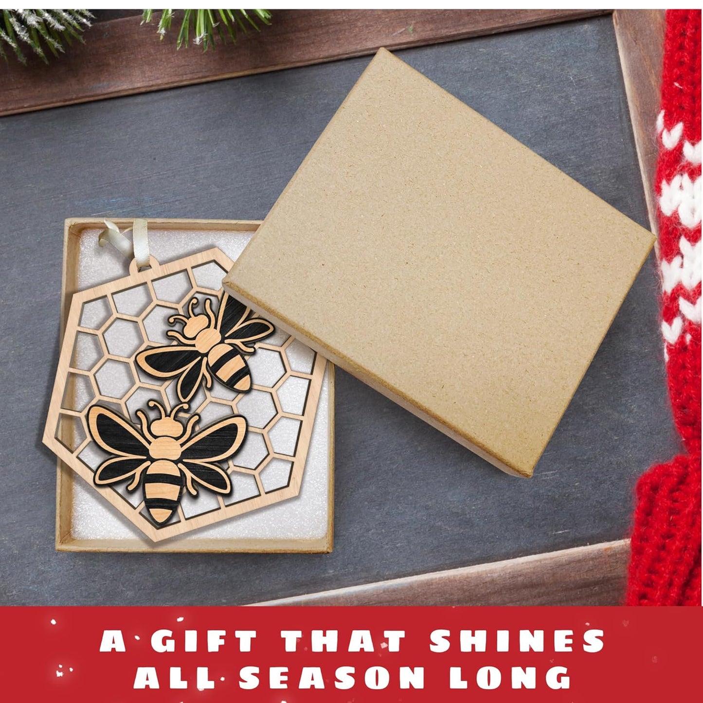 Bee Ornaments - Bee Ornaments for Christmas Tree - Bee Bumble Ornaments for Christmas Tree, Bee Honey Ornaments for Christmas Tree - Bee Christmas Ornaments - 2 Layered Acrylic Christmas Ornament