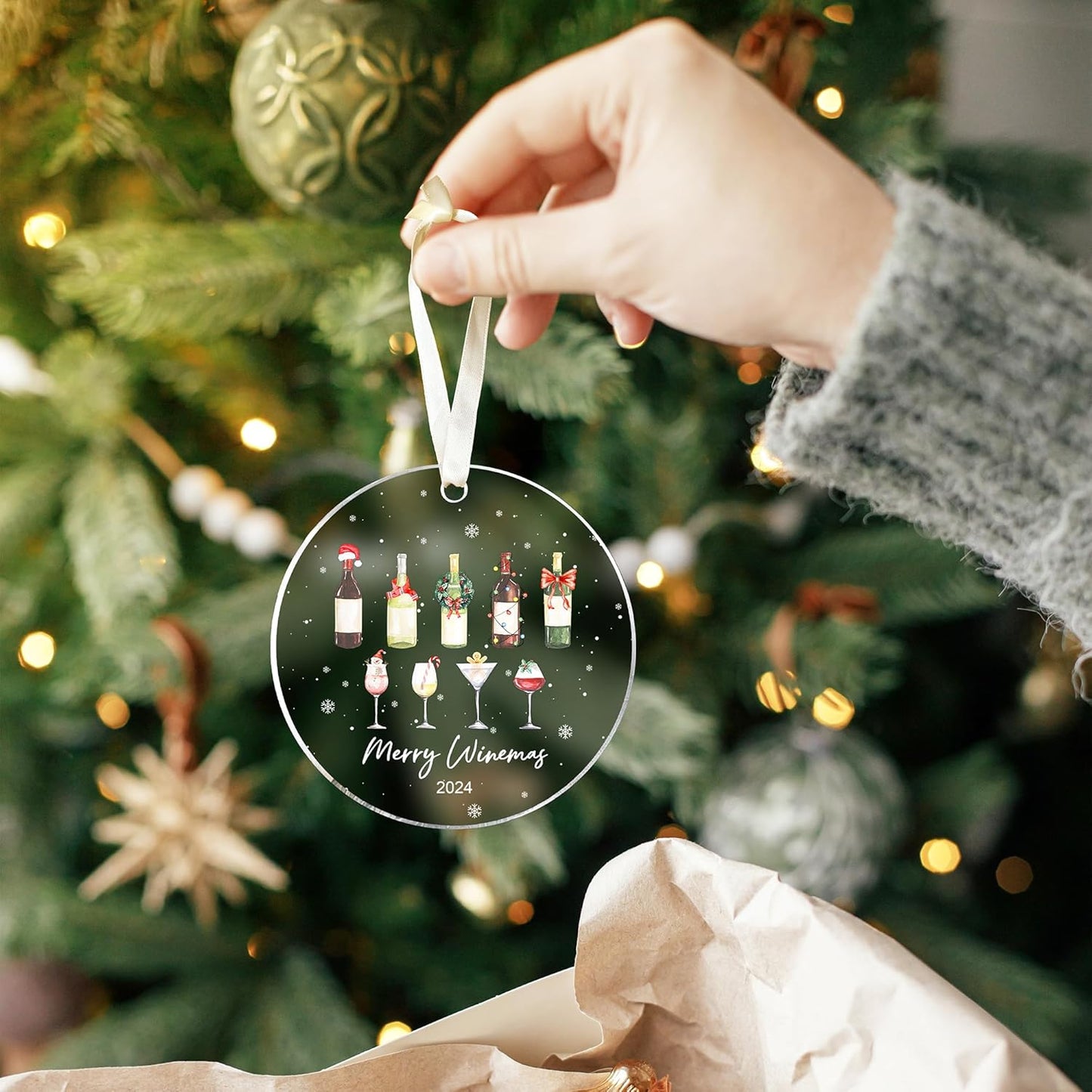 Wine Christmas Ornaments - Cocktail Ornaments for Christmas Tree - Wine Gifts for Women, Men - Acrylic Ornament Cocktail 2024