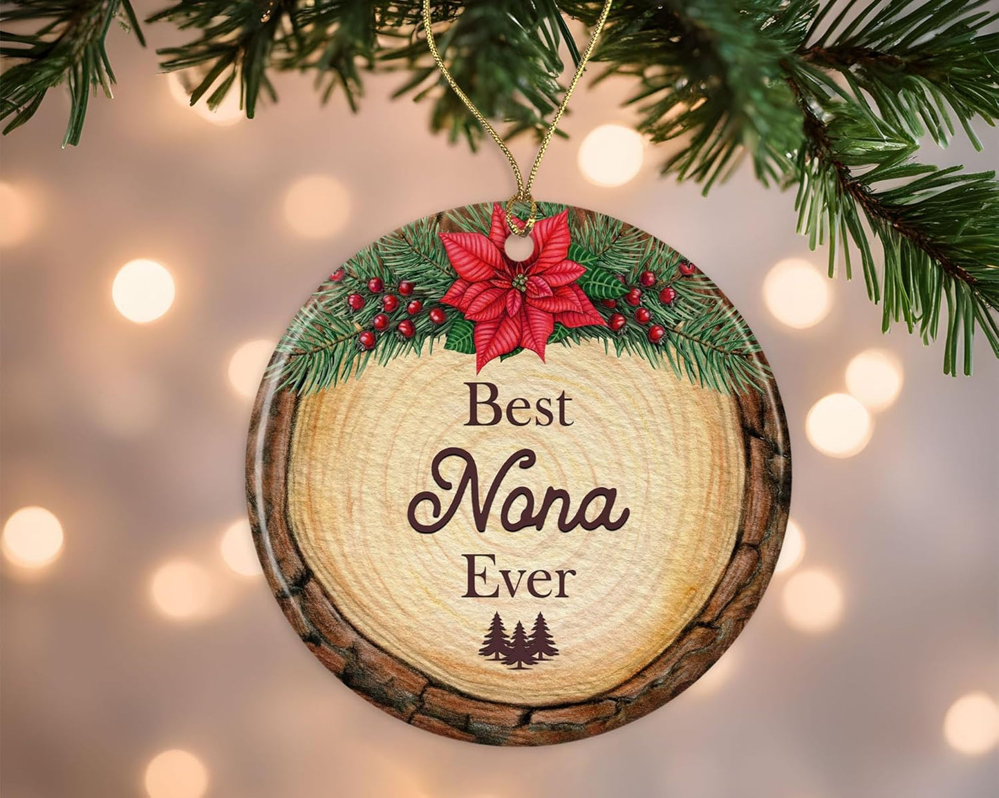 Best Nona Ever Ornament Ceramic, Nona Wood Slice Ornament, Nona Christmas Ornament, Great Nona Ornament, for Nona, New Nona Ornament Printed on One Side