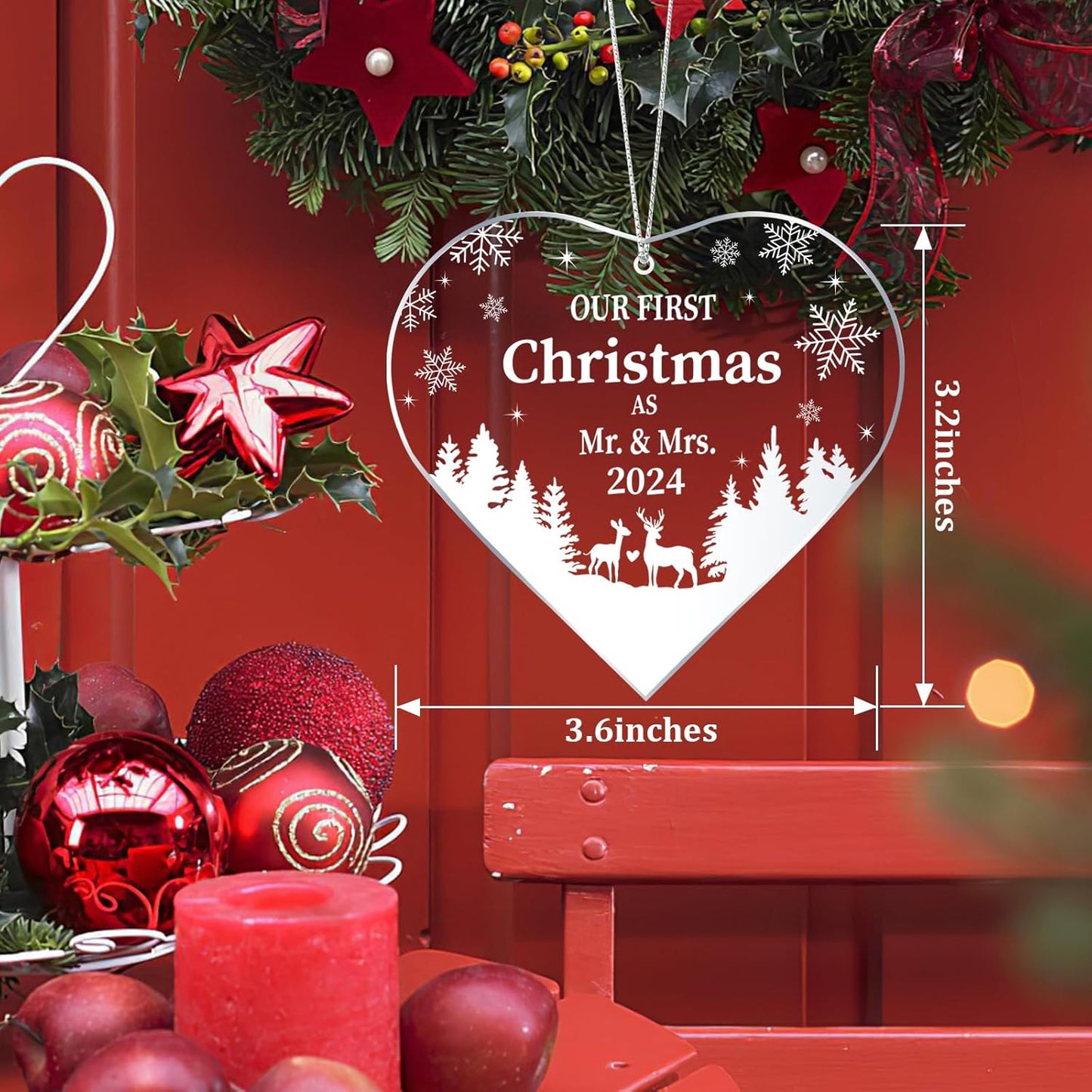 Our First Christmas as Mr and Mrs Ornament 2024 Decoration, Married Ornament 1st Year Wedding Gifts Glass 3.5 Inch with Gift Box, Bridal Shower Gift for Newlywed Couple Christmas Tree Wedding Ornament