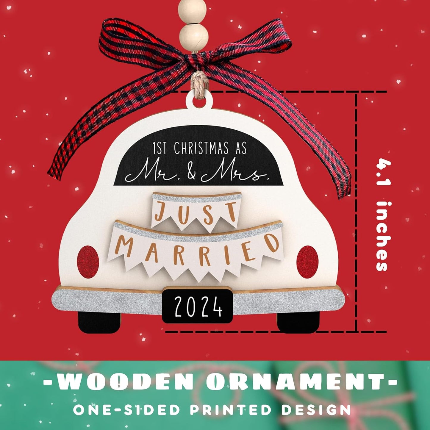 Wedding Gifts - Mr and Mrs Gifts for Couples 2024, Bride - First Christmas Married Ornament 2024-1st Married Bridal Shower Gift - Wood Ornament