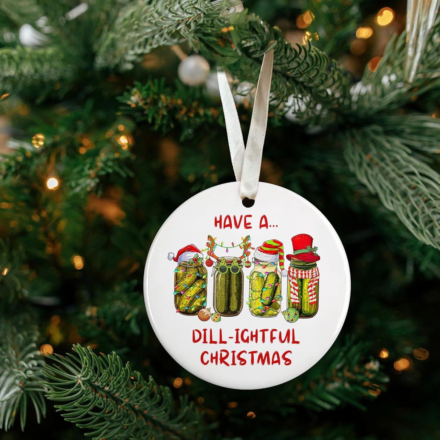 Pickle Ornaments for Christmas Tree - Pickle Gifts for Women, Men - Ceramic Ornament