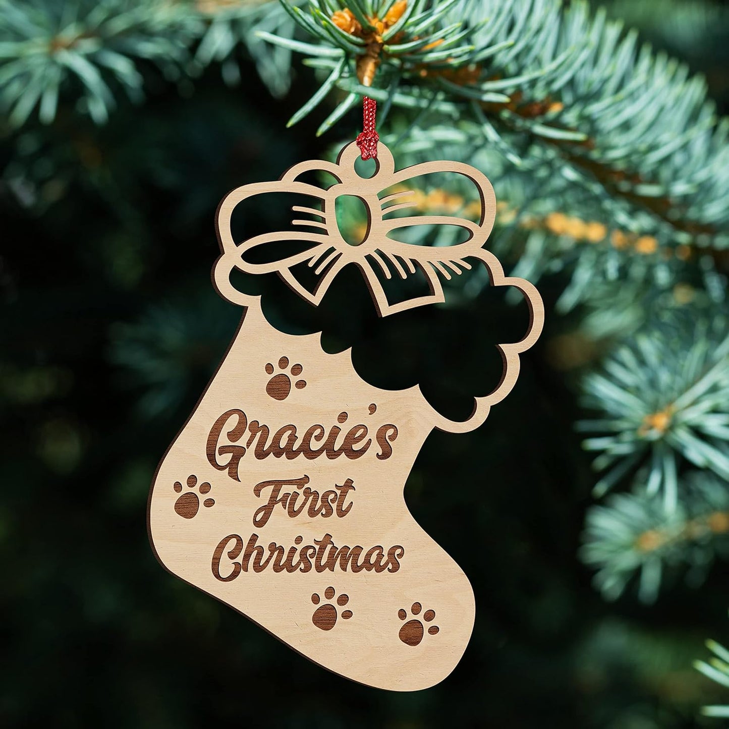 Puppy First Christmas Ornament 2024 with Pet's Name - Dog First Chrismas Ornament 2024 - Laser Engraved Wood Ornament, New Dog Christmas Ornament