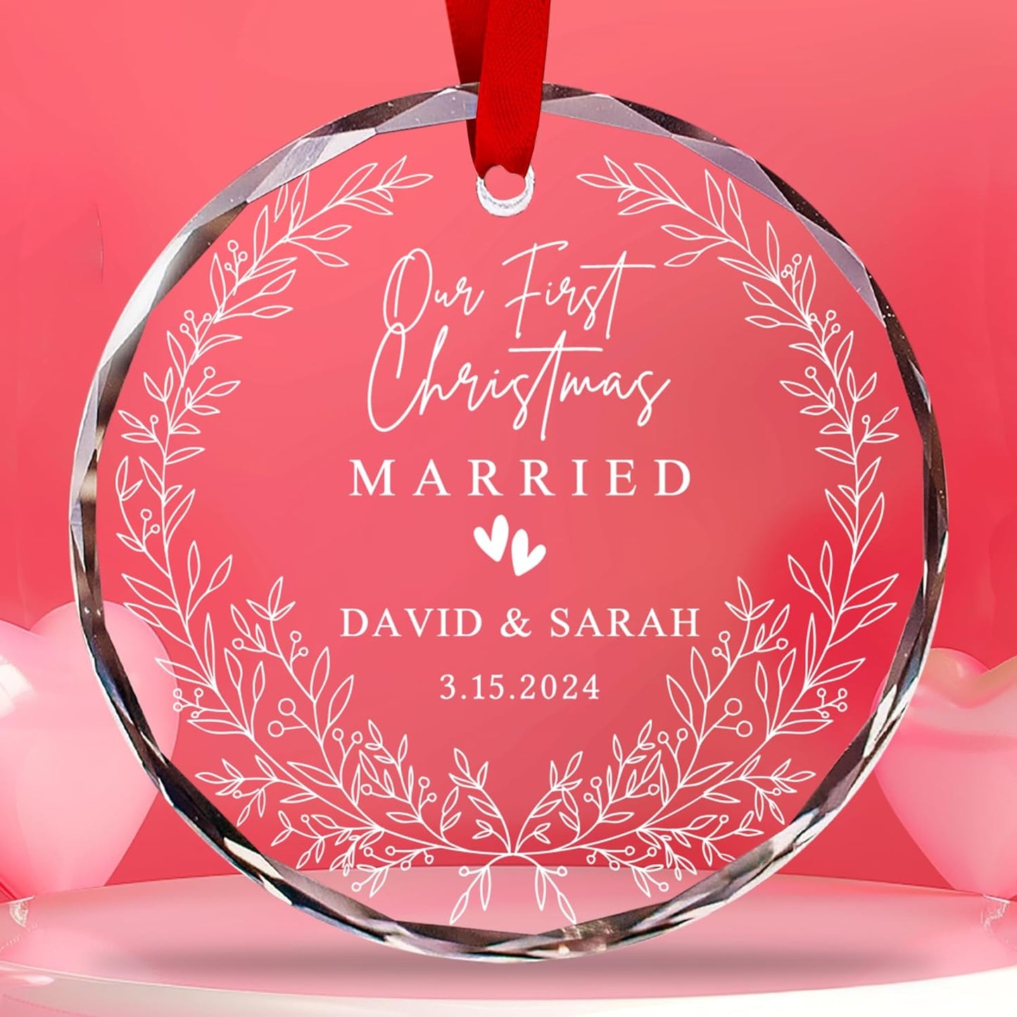 Personalized Our First Christmas Married Crystal Ornament - 2024 Wedding Decoration, Bridal Shower Gifts, Wedding Gifts for Couple, Just Married Newlywed Ornament, Mr & Mrs for Her/Him