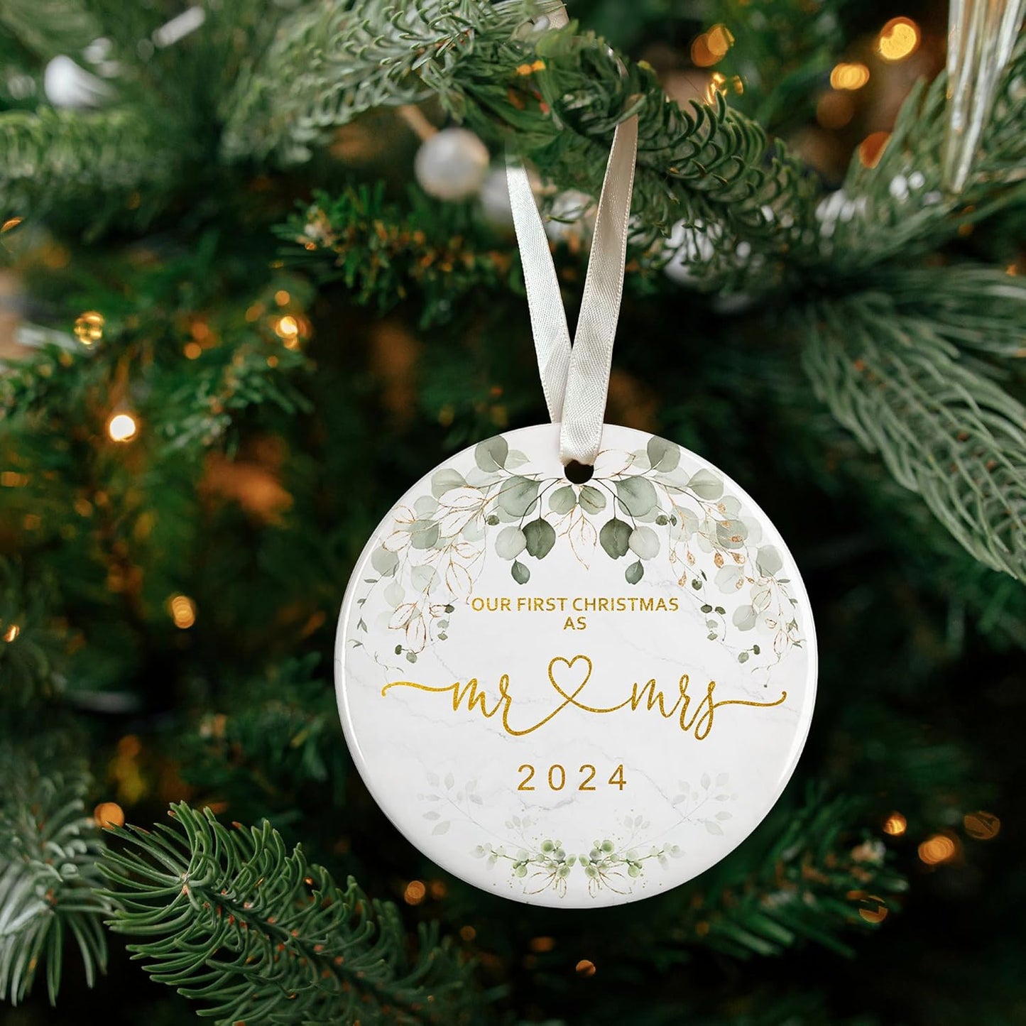 Wedding Gifts - Mr and Mrs Gifts - Ceramic First Christmas Married Ornament 2024