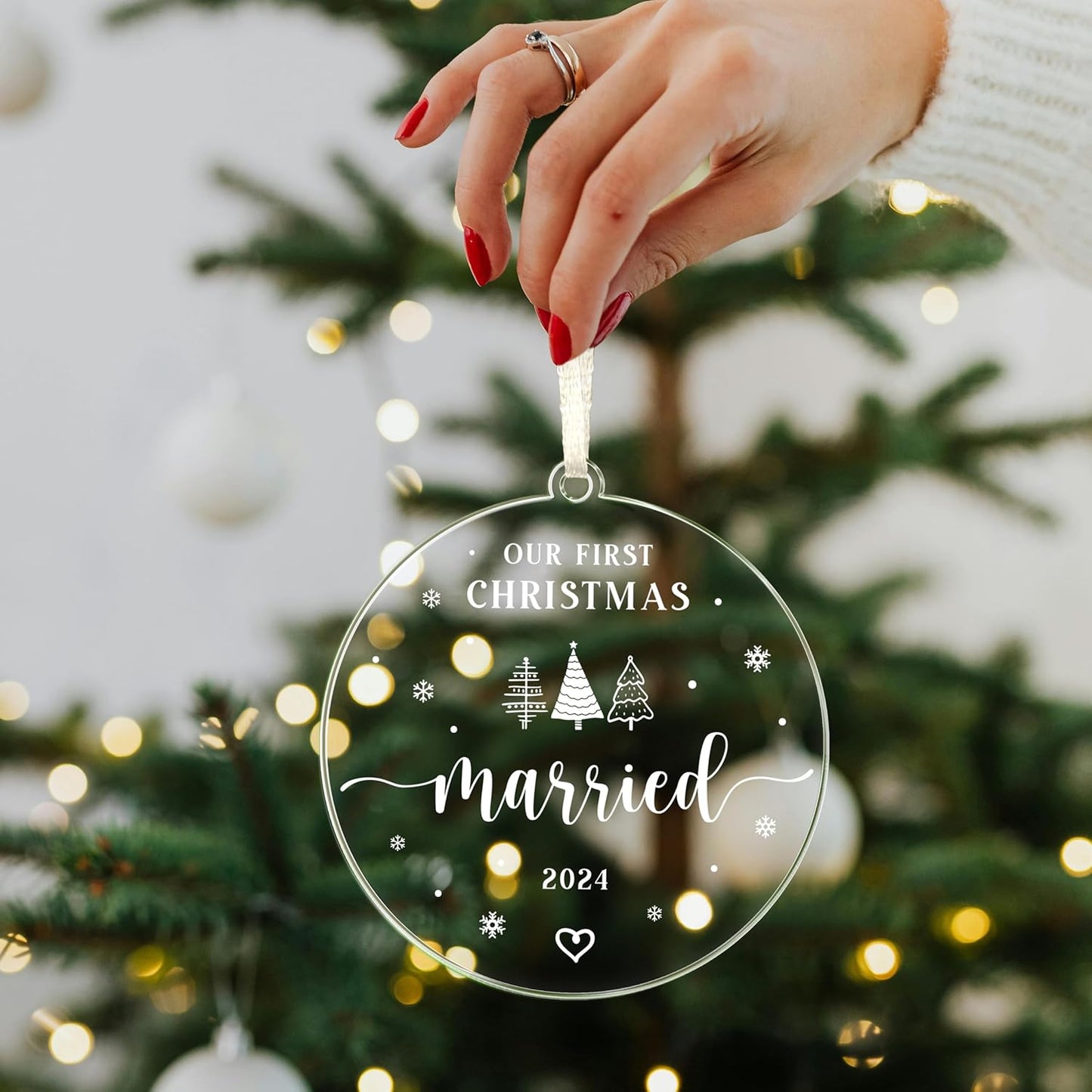 Unique Wedding Gift for Couples 2024 - Our First Christmas Married Ornament, Newlywed and Bridal Shower Ideas