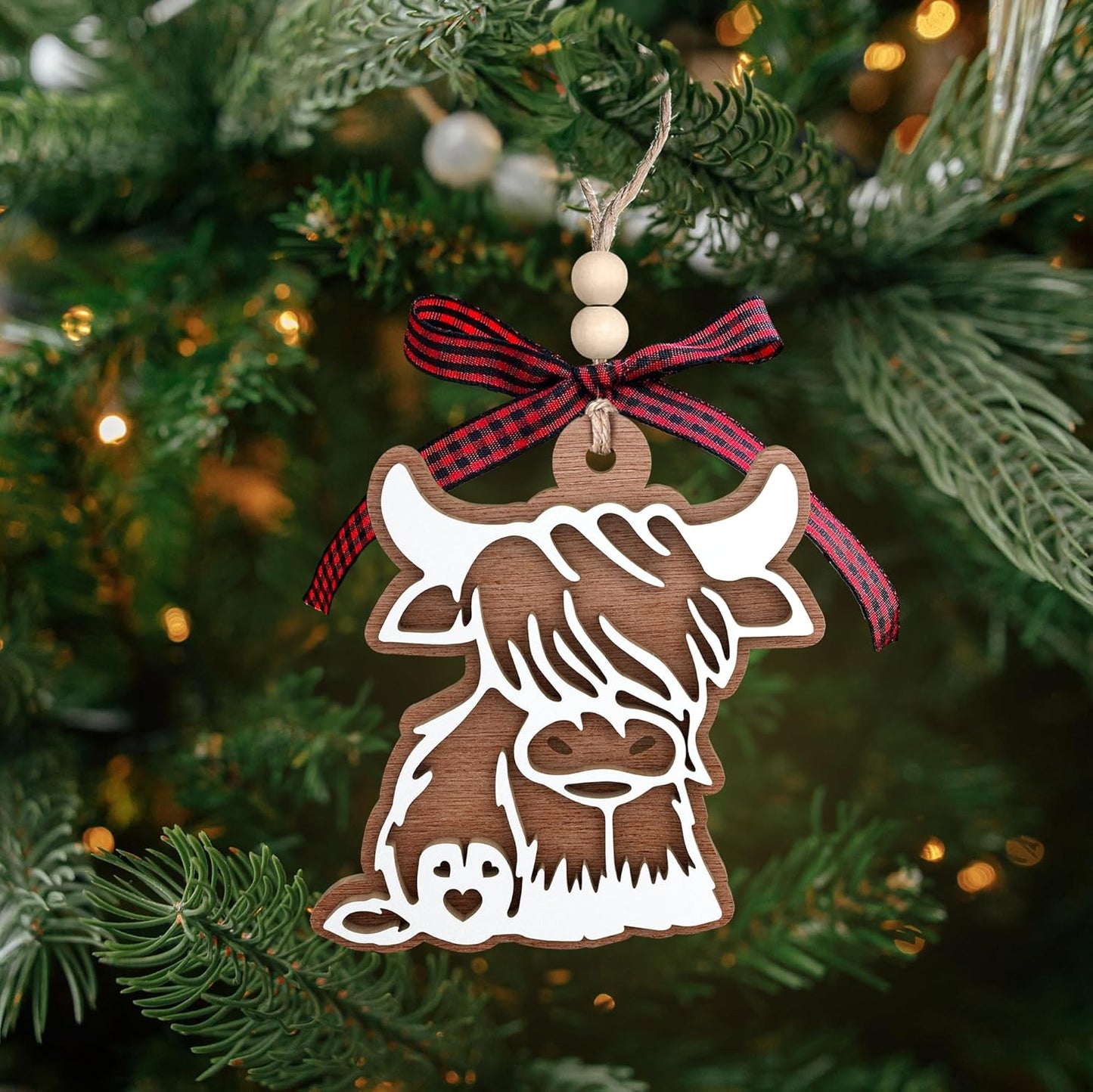 Cow Christmas Ornaments - Highland Cow Gifts - Wooden Ornament