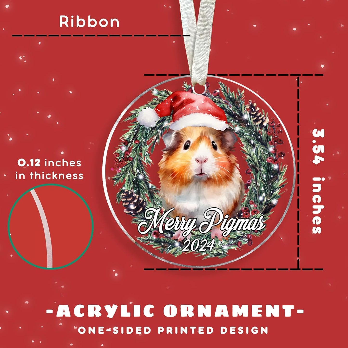 Christmas Guinea Pig Ornament - Lovers' Gifts for Women & Men - Acrylic Ornament