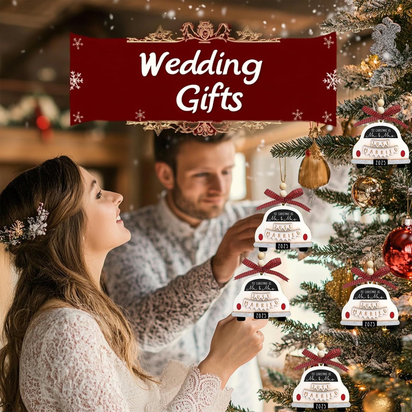 Wedding Gifts - Just Married Ornament 2025, Future Mr and Mrs Keepsake, Bridal Shower Surprise for Bride, Engagement Decor for Couples, First Christmas Married Ornament 2025 for Newlyweds