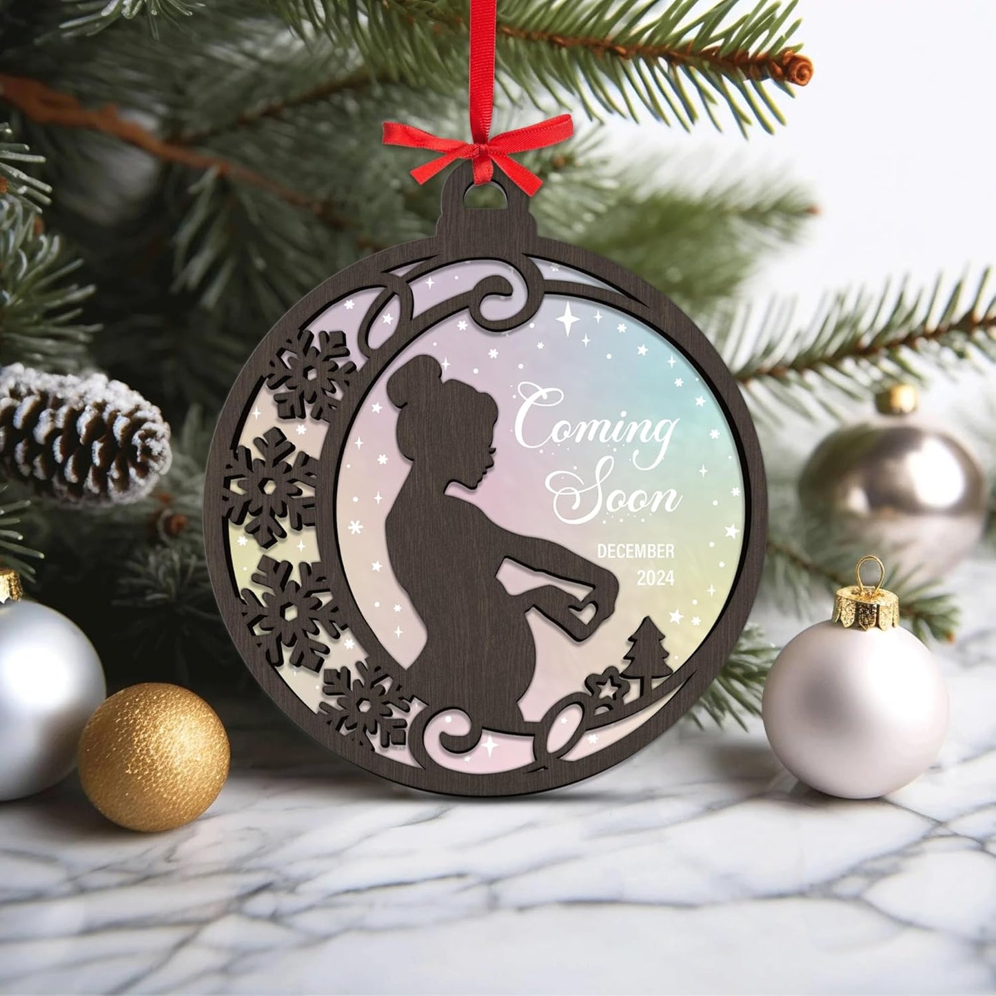 Coming Soon Ornament, Pregnancy Ornament, Christmas Pregnancy Announcement, Baby Ornament