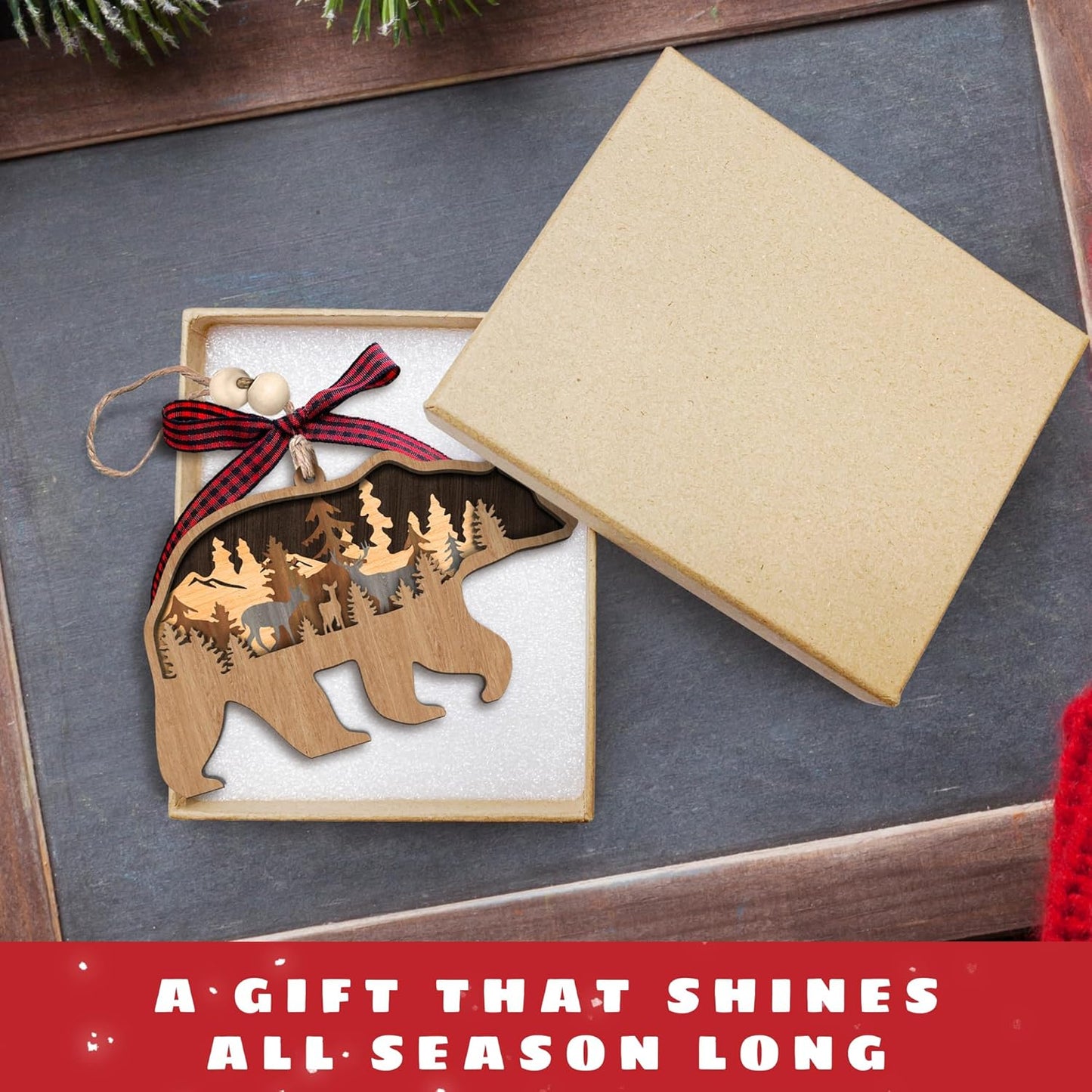 Bear Ornaments - Bear Ornaments for Christmas Tree - Gifts for Bear Lovers - Wood Ornament