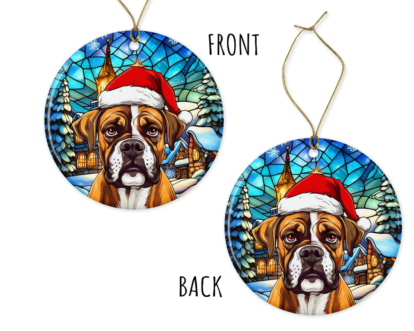 Boxer Ornament - Boxer Santa Ornament - Boxer Xmas Ornament - Boxer Dog Ornament - Ceramic Ornament - Colorful Christmas Decoration Printed on Both Sides