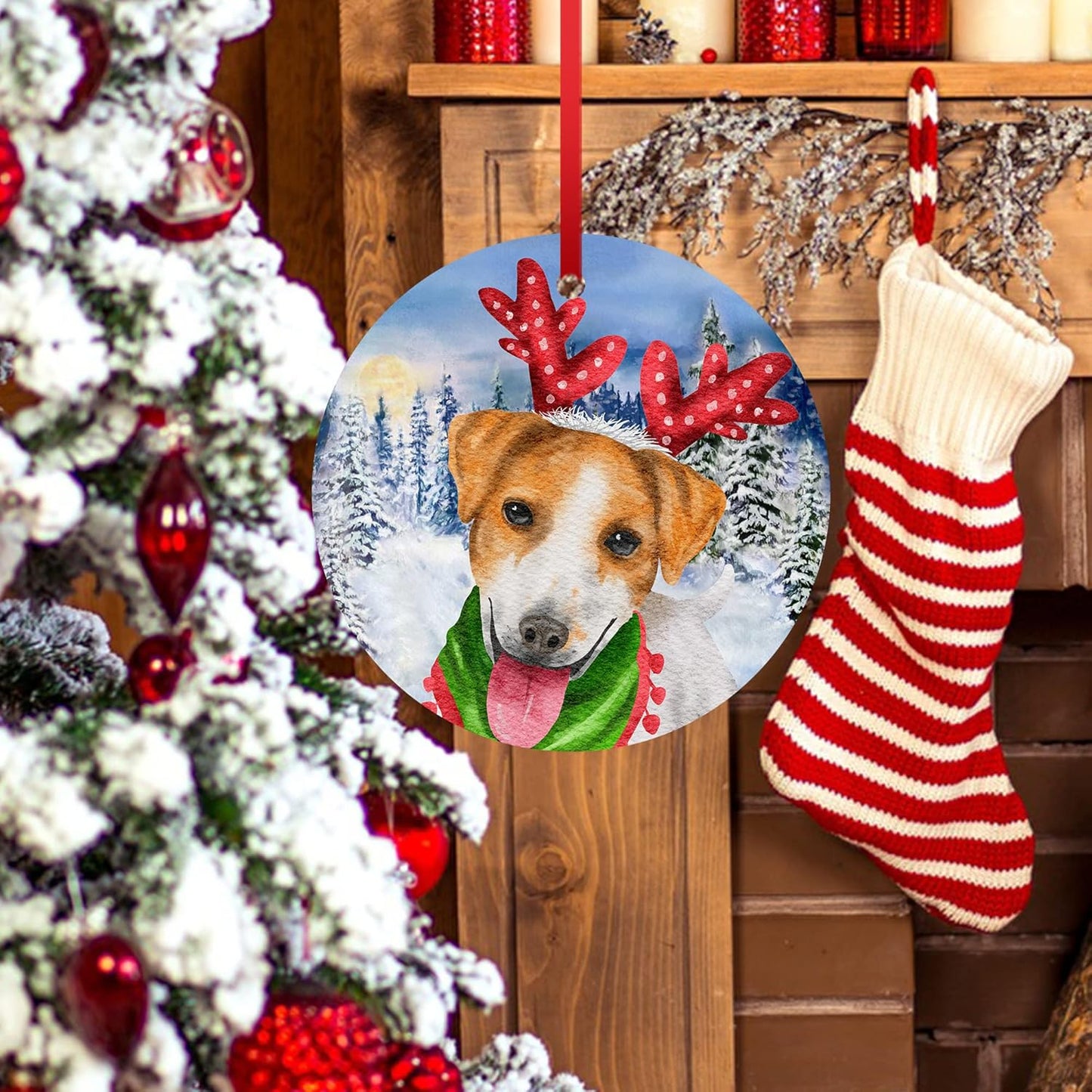 Christmas Ornament 2023 Dog Christmas Hanging Ornament Jack Russell Terrier Ornament Puppy Xmas Ceramic Ornament Snow Dog Ornament for Christmas Tree Decorations Holiday Season Ornament