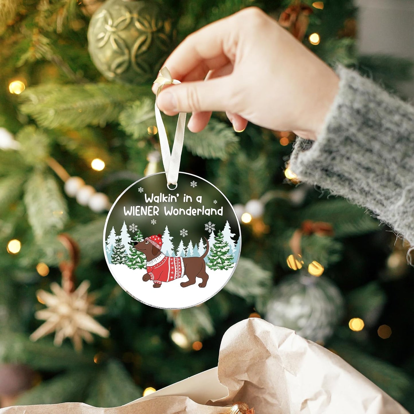 Acrylic Dachshund Ornament - Dachshund & Dog Christmas Ornaments - Wiener Dog Gifts for Women