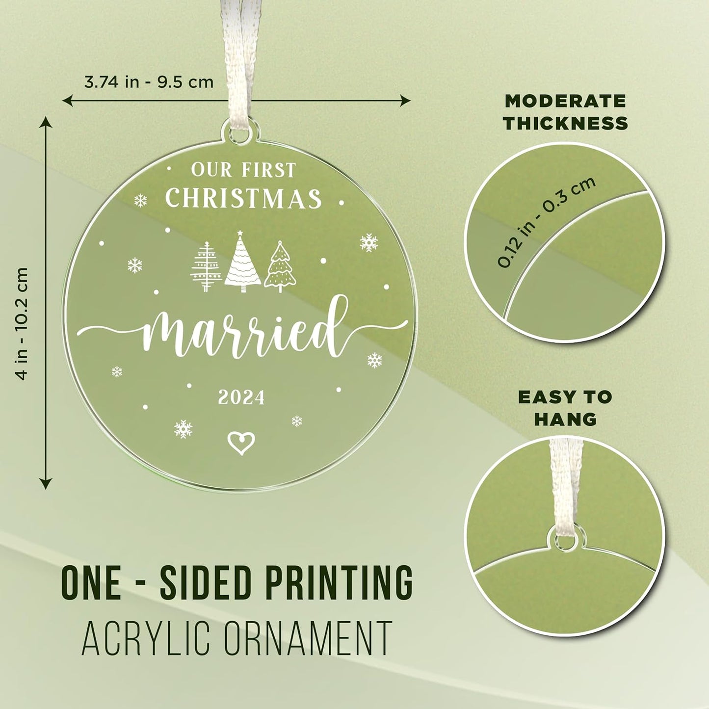 Unique Wedding Gift for Couples 2024 - Our First Christmas Married Ornament, Newlywed and Bridal Shower Ideas