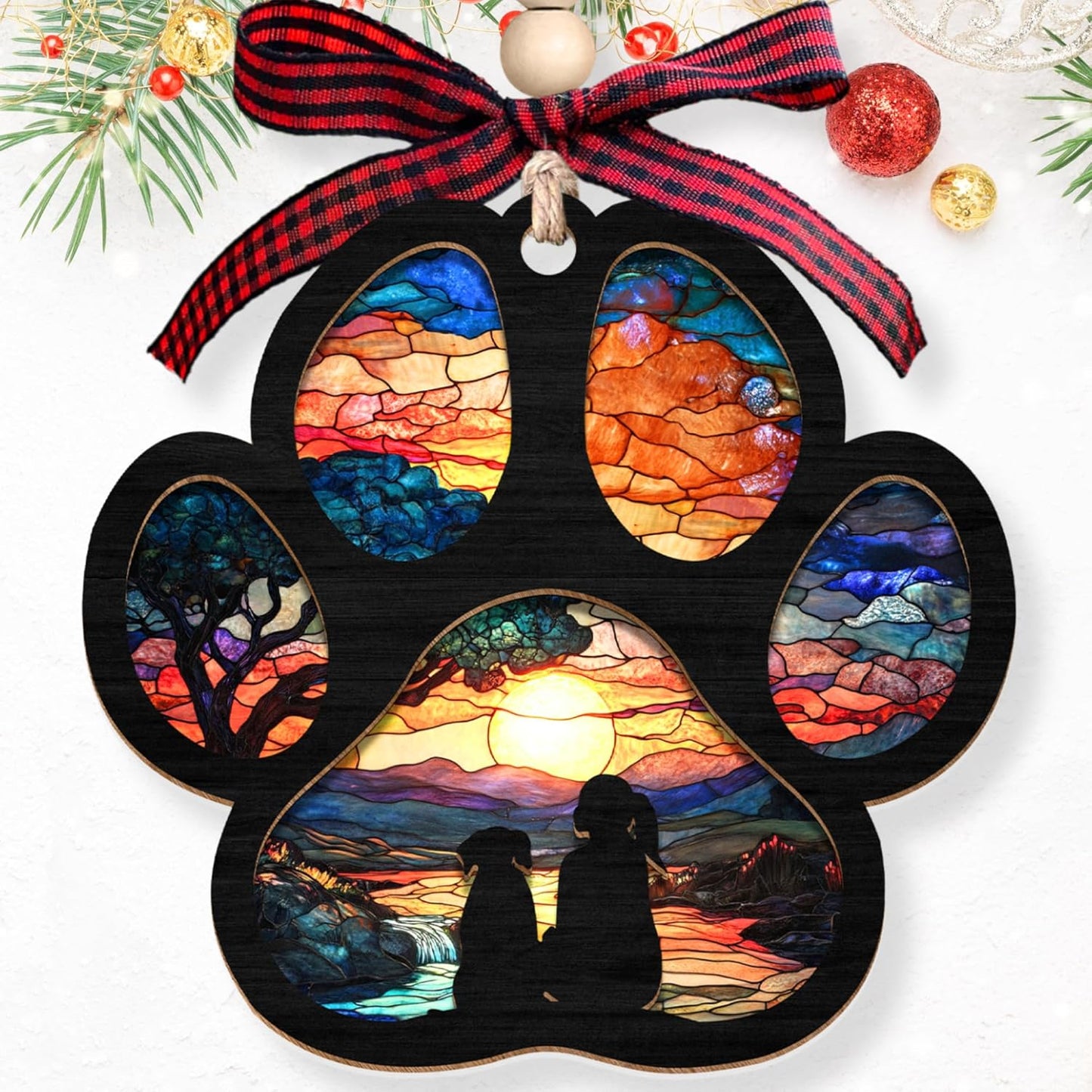 Dog Memorial Ornament - Pet Memorial Gifts, Pet Sympathy Gifts - 2 Layer Wood Acrylic Dog Suncatcher Ornament