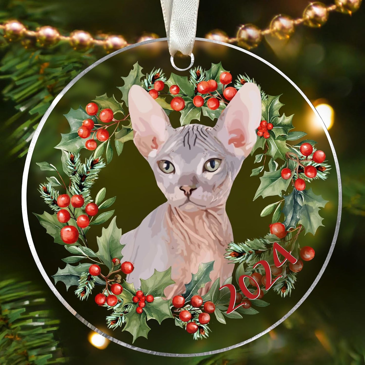 Sphynx Cat Christmas Ornament - Cat Lover Gifts for Women, Men - Acrylic Christmas Ornament 2024