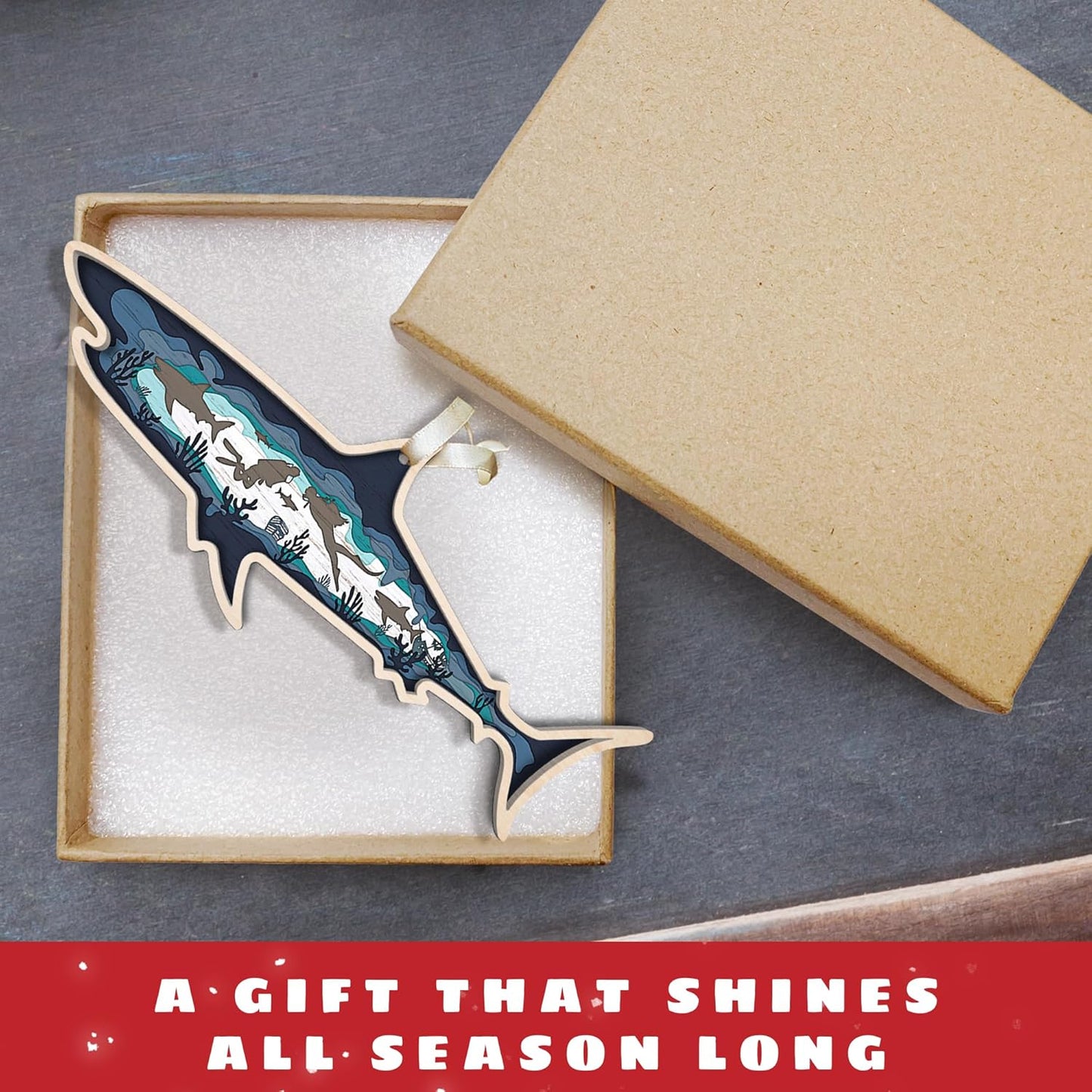 Shark Christmas Ornament - Shark Ornament - Shark Ornaments for Christmas Tree - Shark Gifts, Shark Gifts for Women, Men - Shark Themed Gifts, Gifts for Shark Lovers - Wood Ornament
