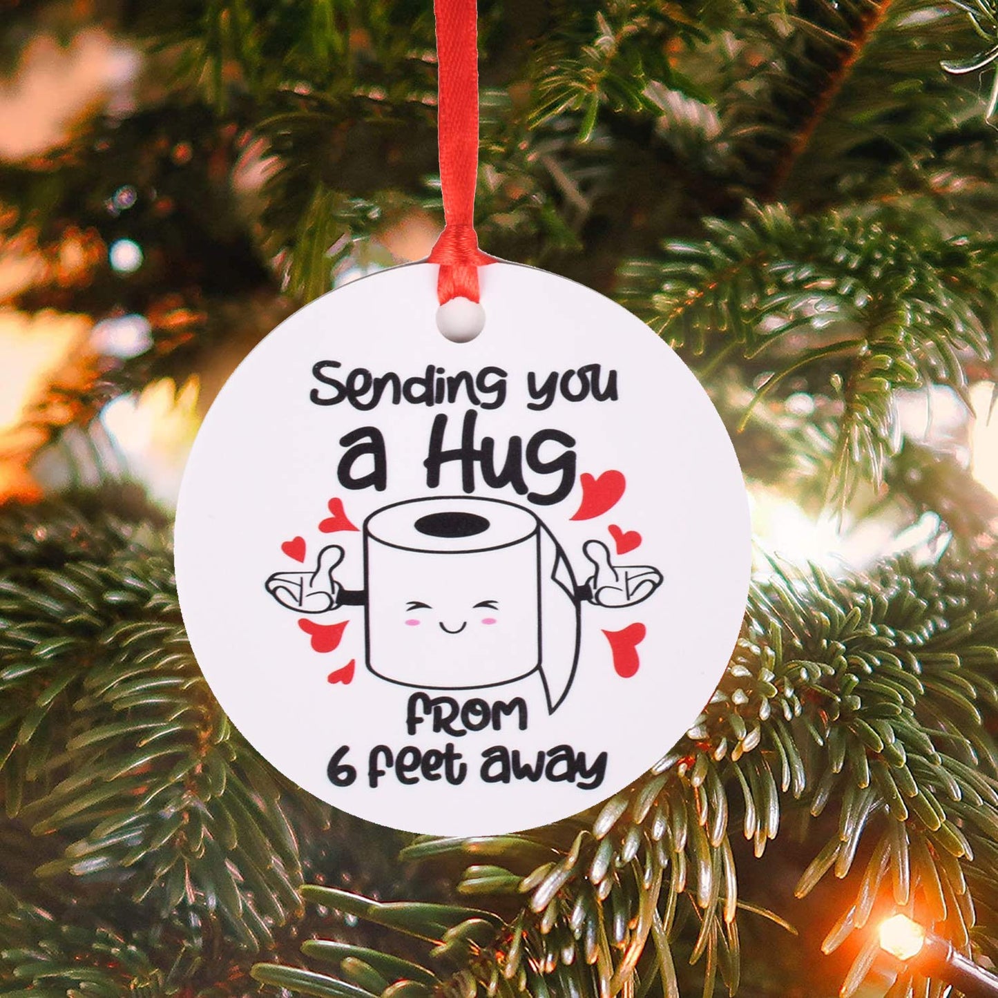 2 Piece 2020 Christmas Ornament, Commemorative Ornament, Pandemic Ornament, Quarantine Ornament, Ceramic Round Ornament & Ribbon for Xmas Tree Ornament Hanging Accessories(Pattern 6)
