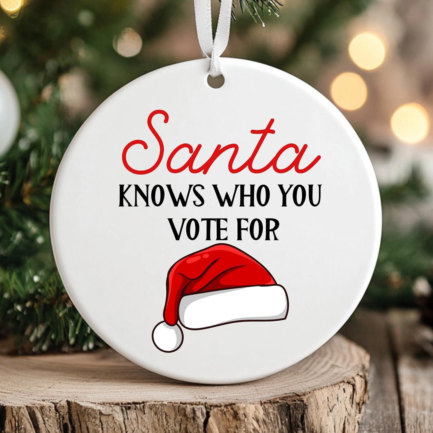 Santa Knows Who You Voted for Ornament, Election 2024 Ornament, Anti Trump Ornament, Political Ornament, Liberal Gift, White Elephant Gift