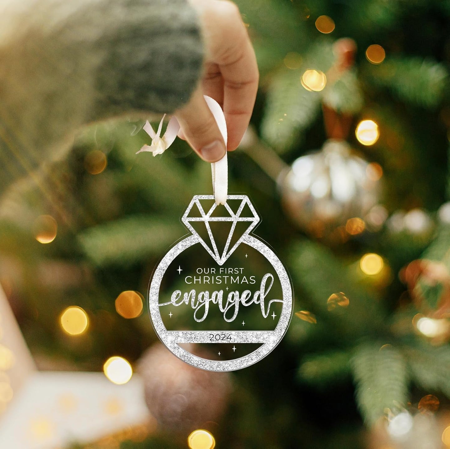 Our First Christmas Engaged Ornament 2024 - Engagement Ornaments, Engaged Ornaments for Her, Women - 2 Layer Acrylic Ornament