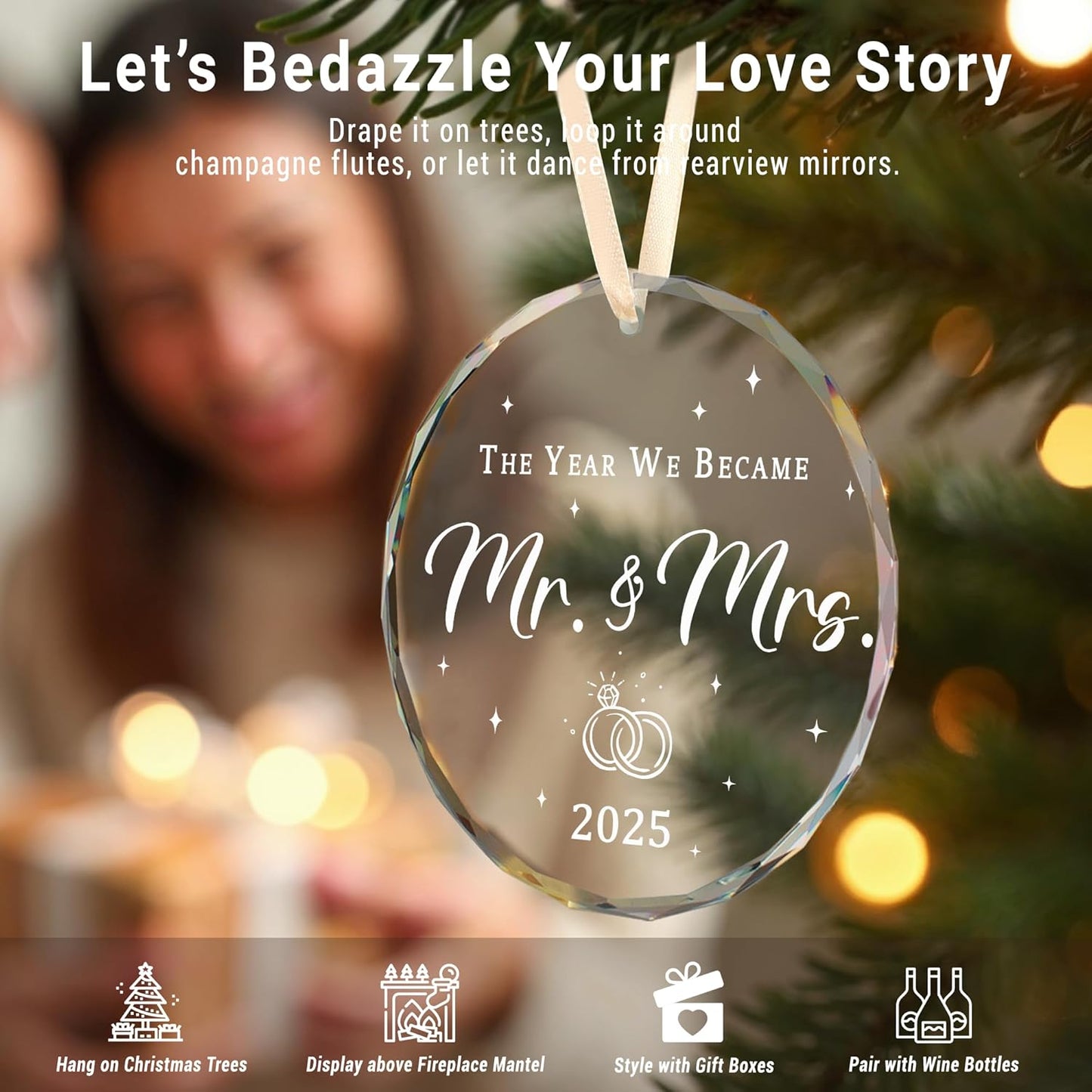 Wedding Gifts for Couples 2025, First Christmas Married Ornament, Wedding Gift for Newlyweds, Mr & Mrs Just Married Keepsake - Bridal Shower Gift for Bride, Newlywed Couple Gifts