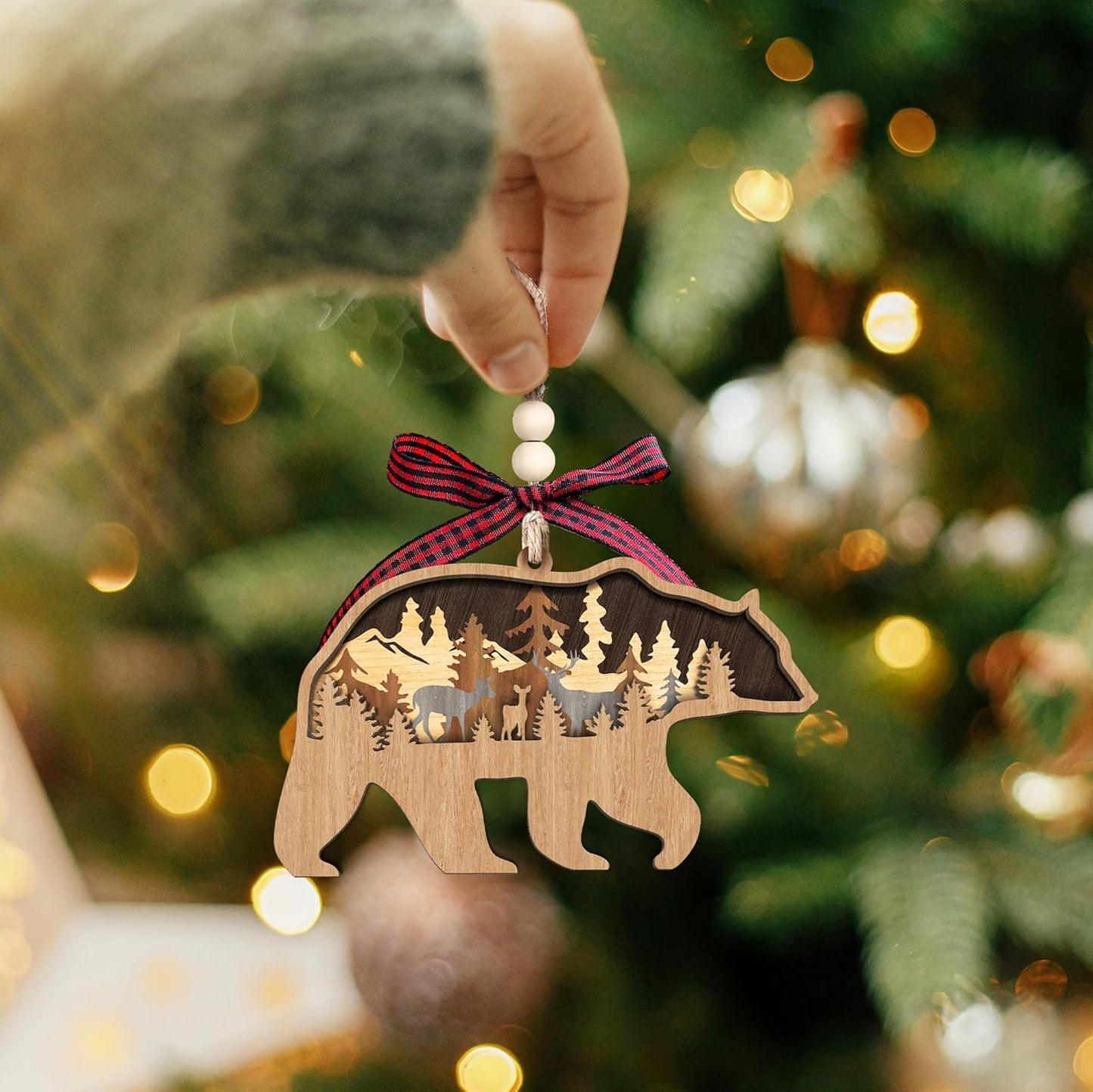 Bear Ornaments - Bear Ornaments for Christmas Tree - Gifts for Bear Lovers - Wood Ornament