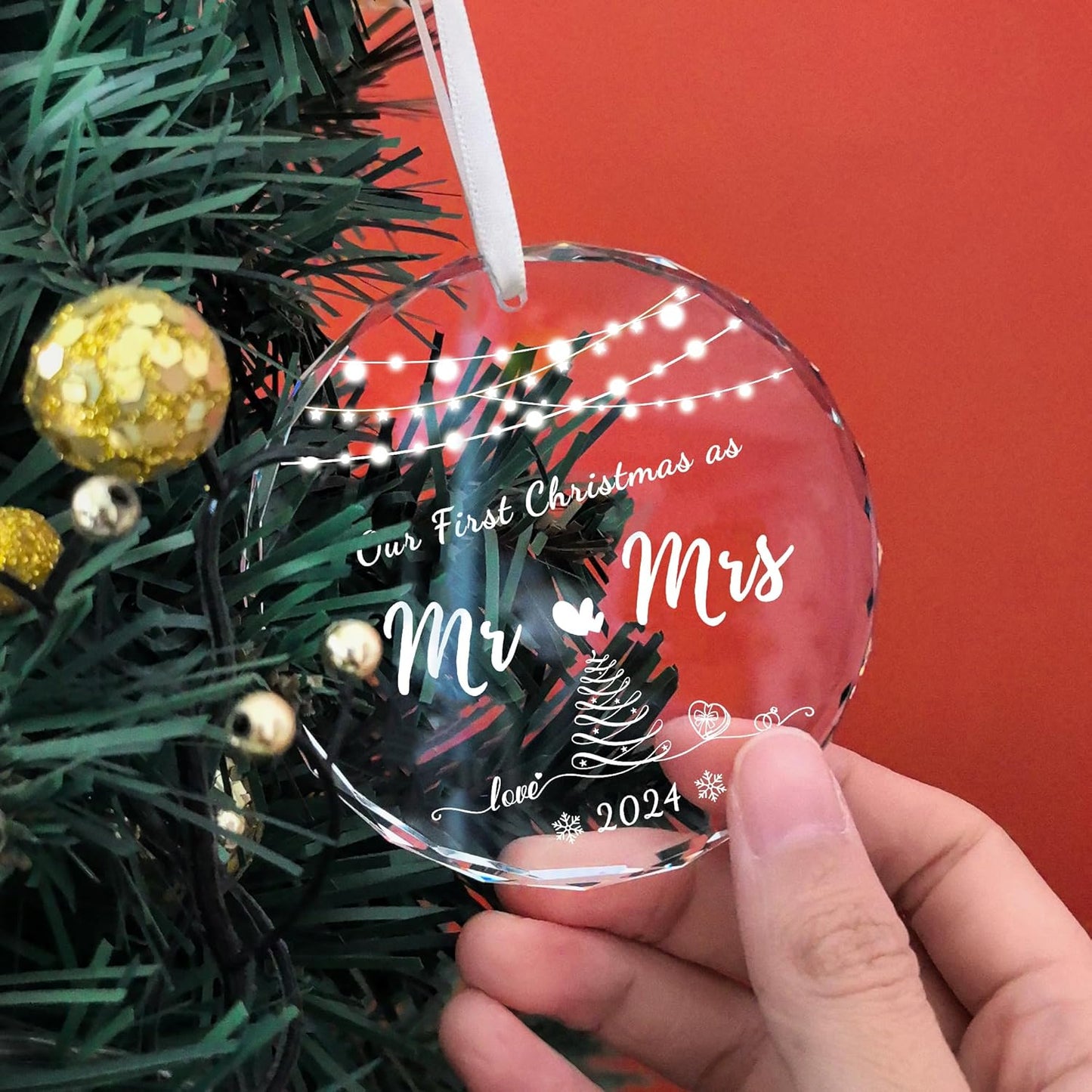 Wedding Gifts for Couples 2024, Crystal First Christmas Married Ornaments, Our First Christmas as Mr Mrs Ornament with Gift Box, Bridal Shower Gift for Bride, Newlywed