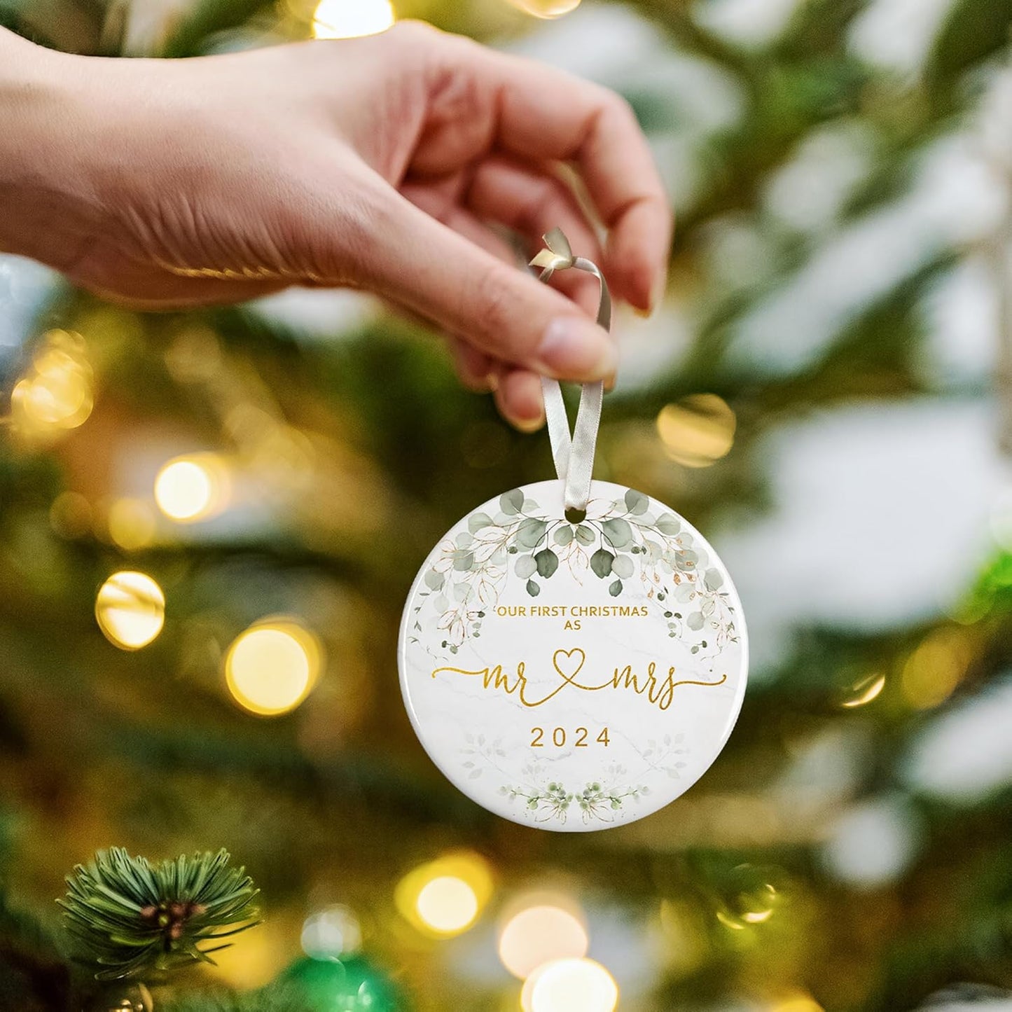 Wedding Gifts - Mr and Mrs Gifts - Ceramic First Christmas Married Ornament 2024