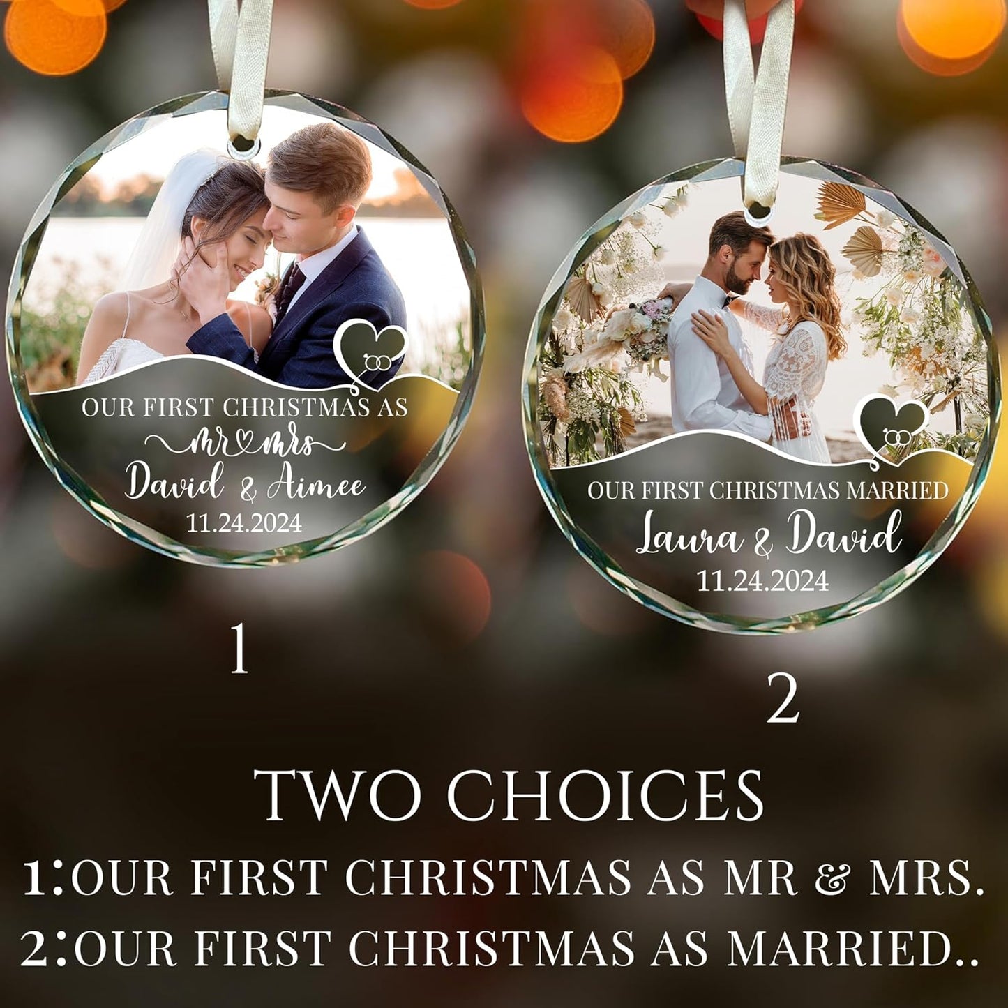 Custom Wedding Glass Ornament - Our First Christmas As Mr& Mrs Ornament - Personalized First Christmas Ornaments with Custom Name, Photo, Date