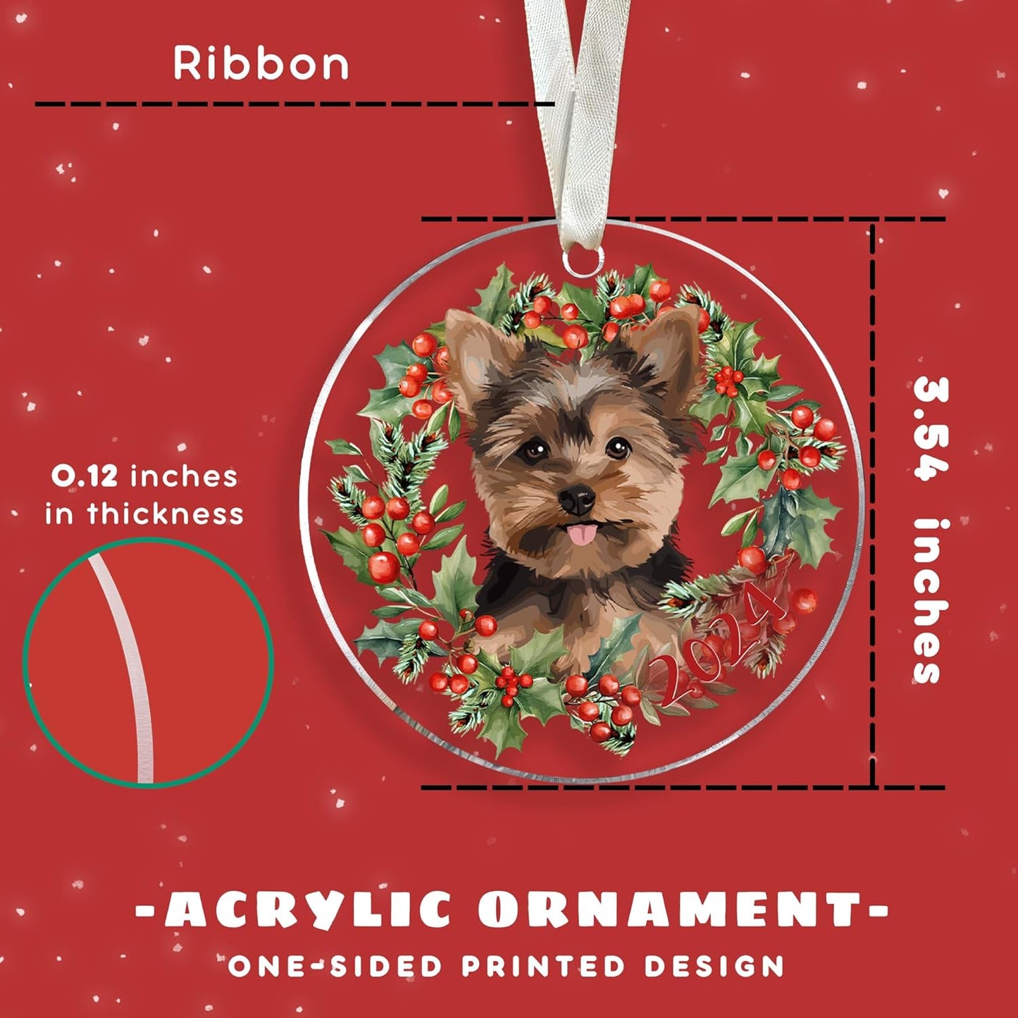 Yorkie Christmas Ornaments - Acrylic Yorkie Dog Ornament for Women, Dog Gifts