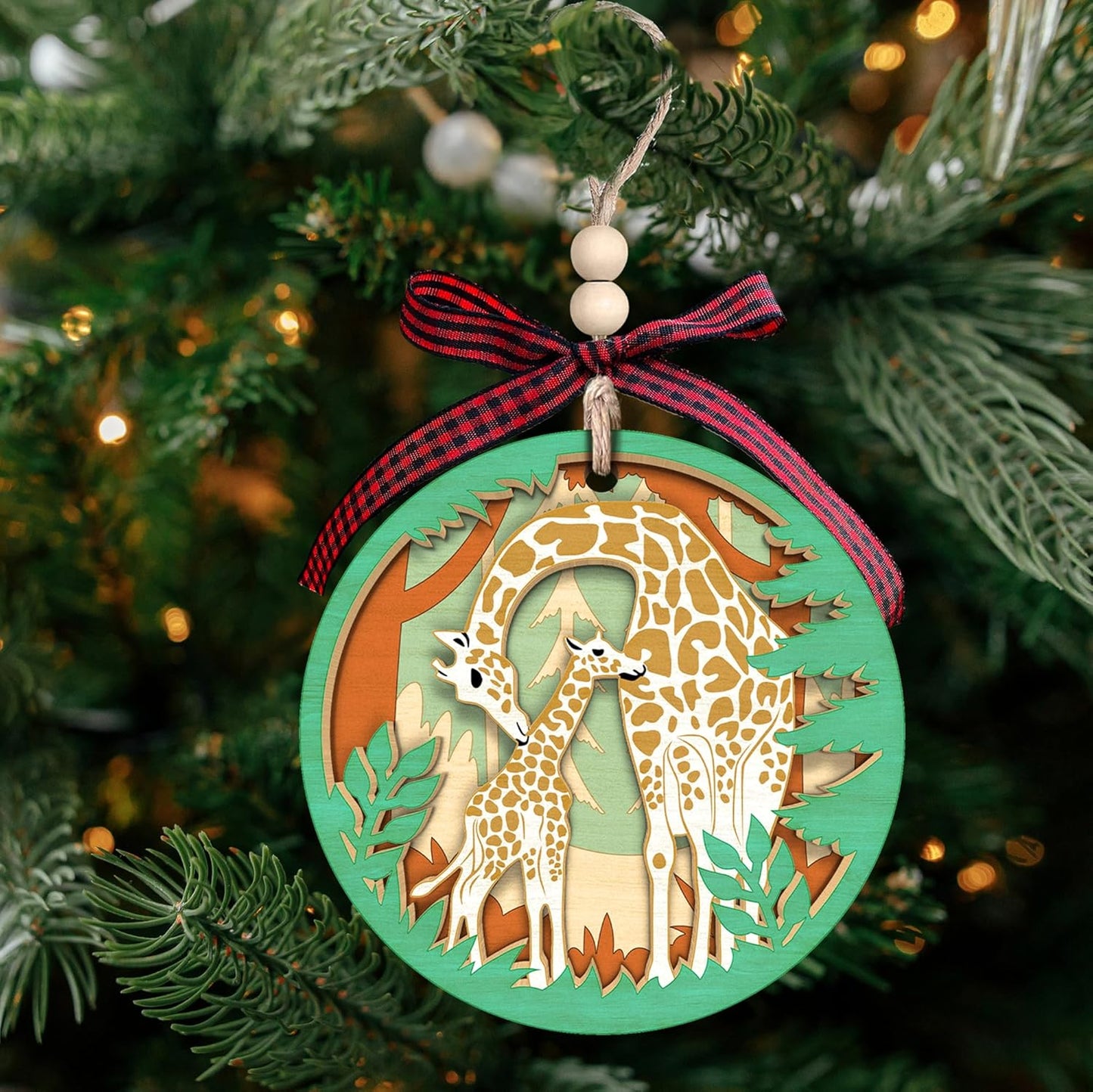 Giraffe Ornament - Giraffe Ornaments for Christmas Tree, Animal Christmas Ornaments - Wood Ornament