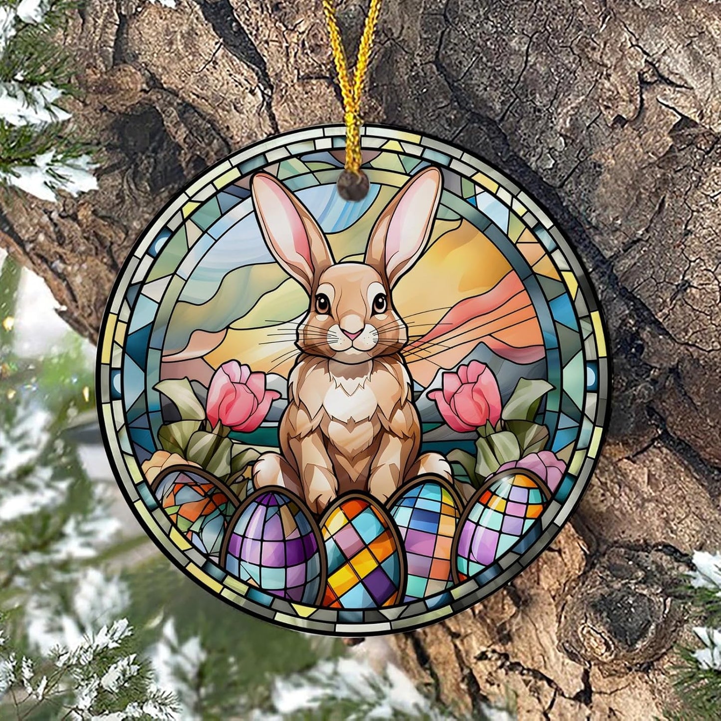 Easter Ceramic Ornament,Happy Easter Tree Ornaments,Easter Bunny Ornament,Rabbit Egg Ornament,Easter Party Rabbit Window Door Ornament Outdoor Outside Porch Decor,Easter Ornament Gifts