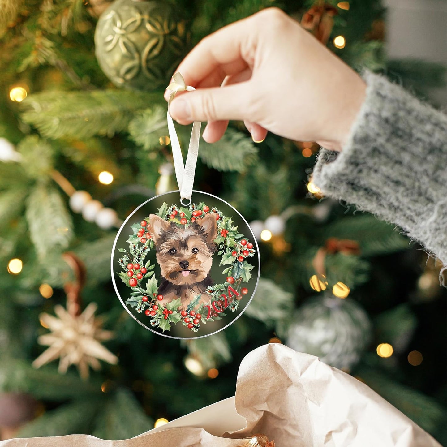 Yorkie Christmas Ornaments - Acrylic Yorkie Dog Ornament for Women, Dog Gifts