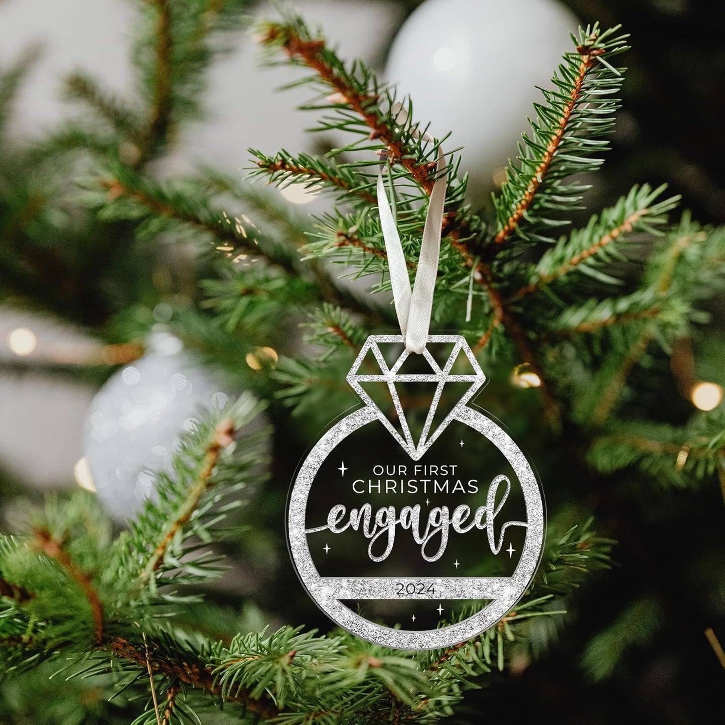 Our First Christmas Engaged Ornament 2024 - Engagement Ornaments, Engaged Ornaments for Her, Women - 2 Layer Acrylic Ornament