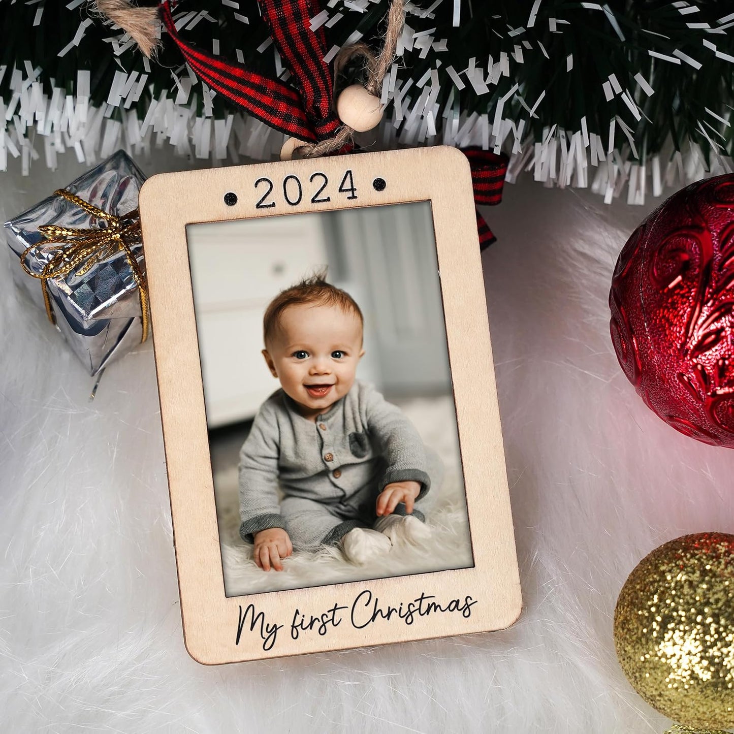 Baby's First Christmas Ornament 2024, Baby First Christmas Picture Frame Ornament, 2x3 Picture Frame Wooden Ornament, Babys First Christmas Ornament 2024 Girl, Boy, My First Christmas Ornament 2024