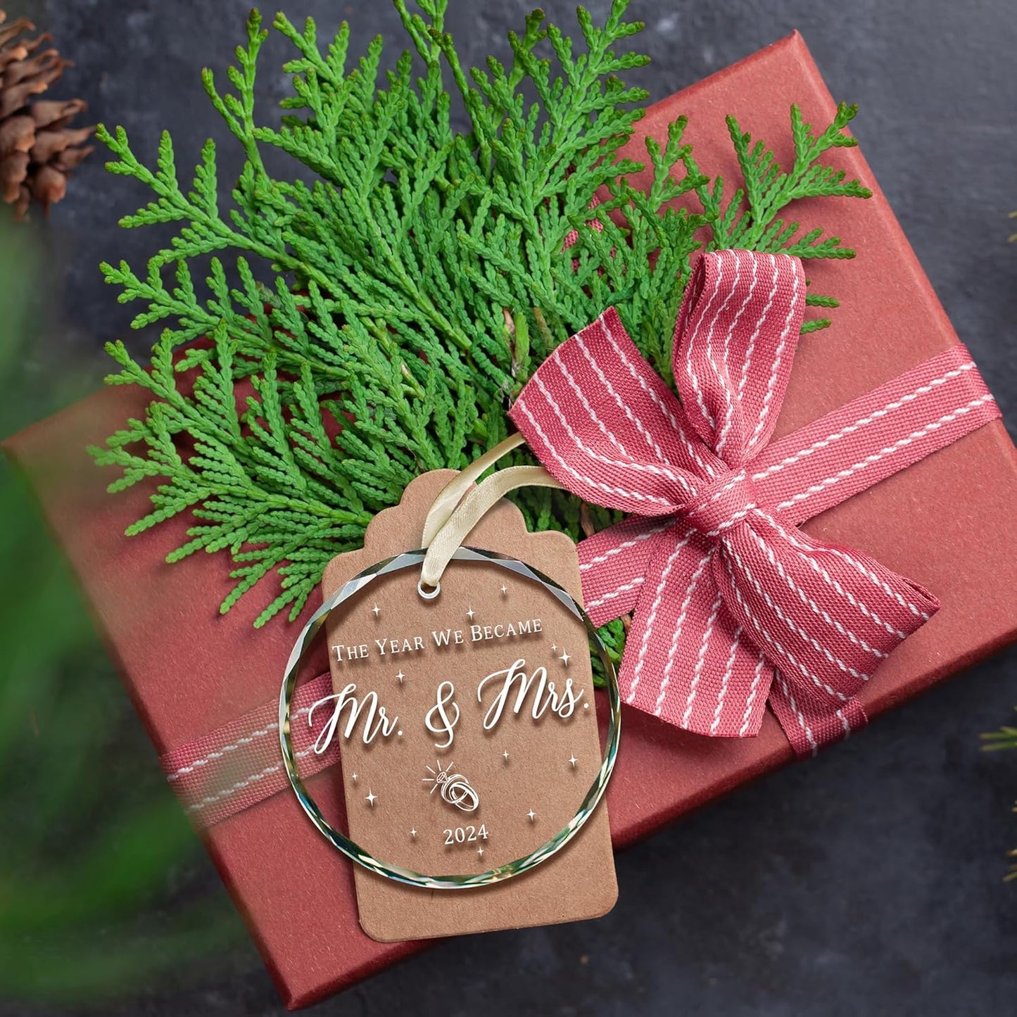 Wedding Gifts - Mr and Mrs Gifts - Wedding Gift Ideas for Couples 2024, Bride, Future Mr and Mrs - Bridal Shower Gift Ideas - 1st Married Christmas Glass Ornament